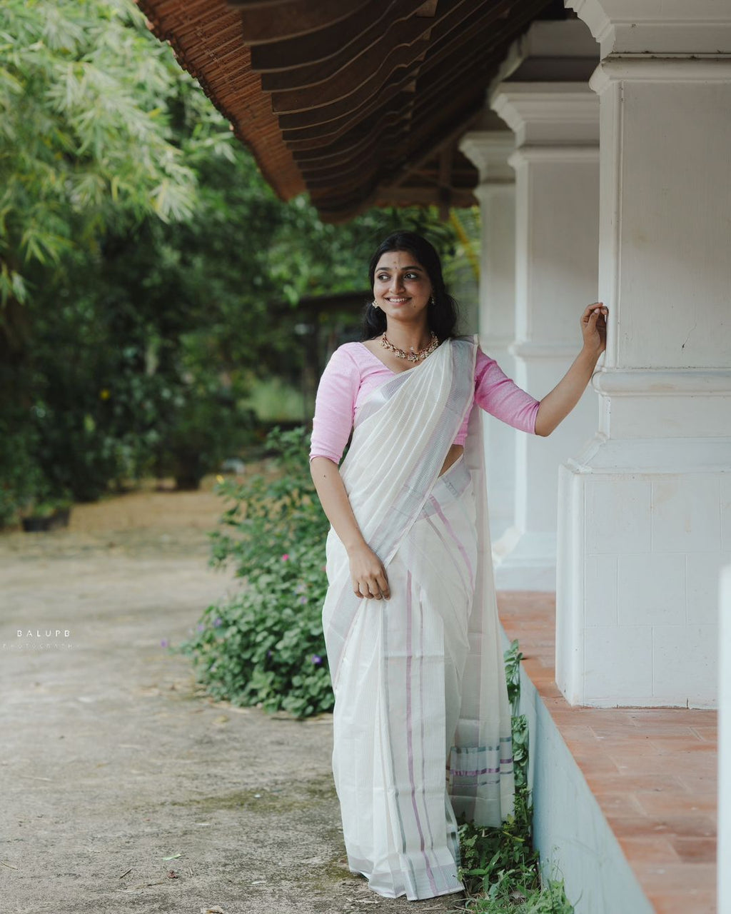 3" Cotton Baby Pink & Silver Stripe Set Mundu