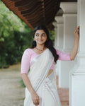 3" Cotton Baby Pink & Silver Stripe Set Mundu