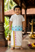 Lotus Printed Kerala Cotton Shirt & Kasavu Dhoti Set