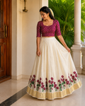 Top & Skirt Set with Golden Kasavu Border