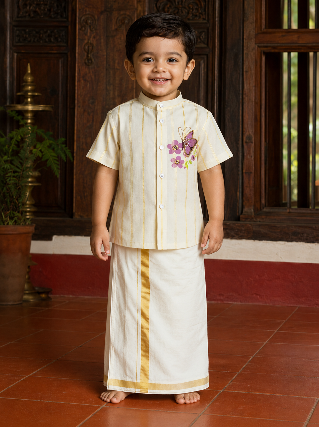 Villwaa Boys Traditional Shirt & Mundu Set