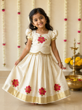 Golden Tissue Floral Printed Top & Skirt Set