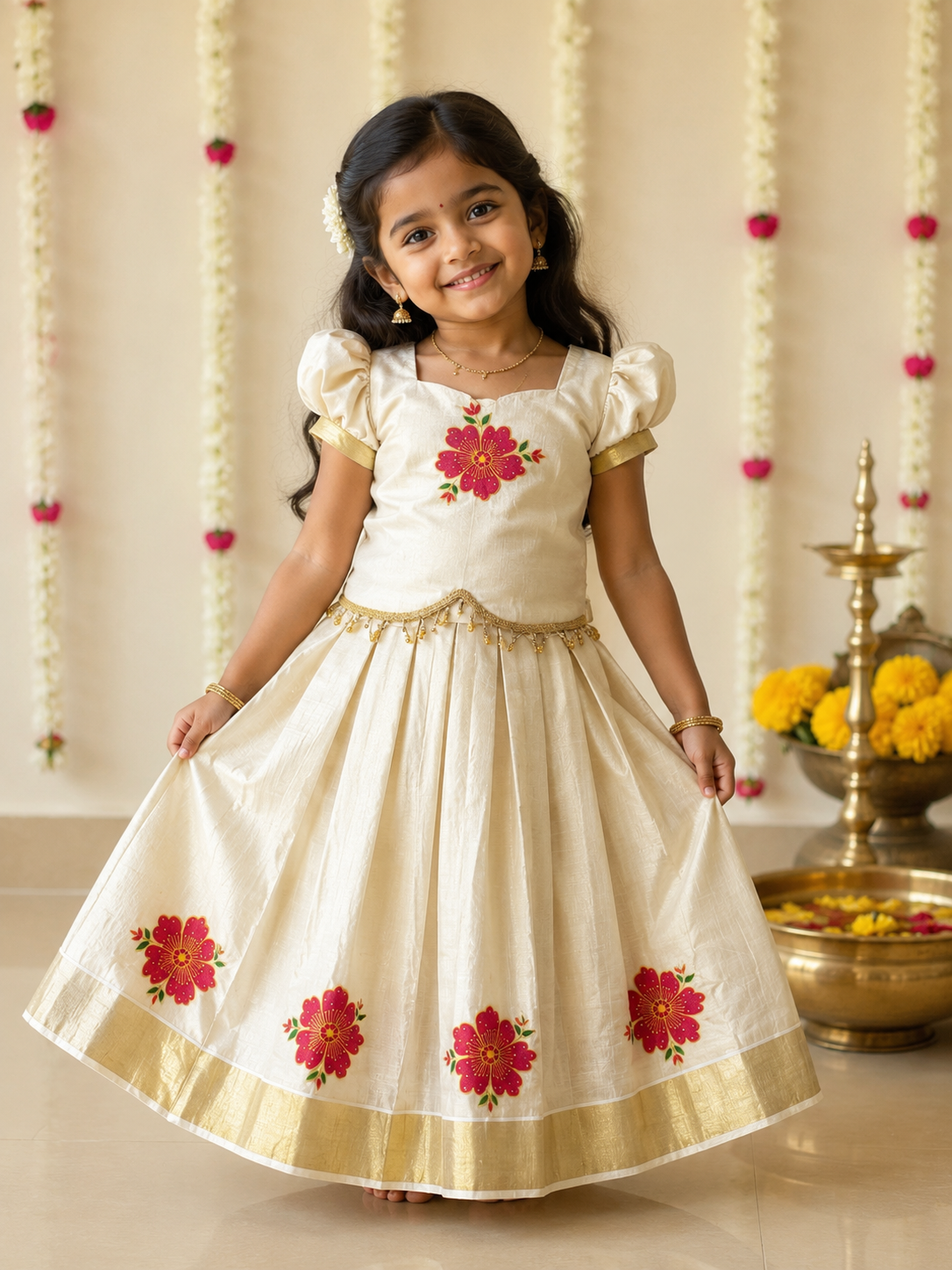 Golden Tissue Floral Printed Top & Skirt Set