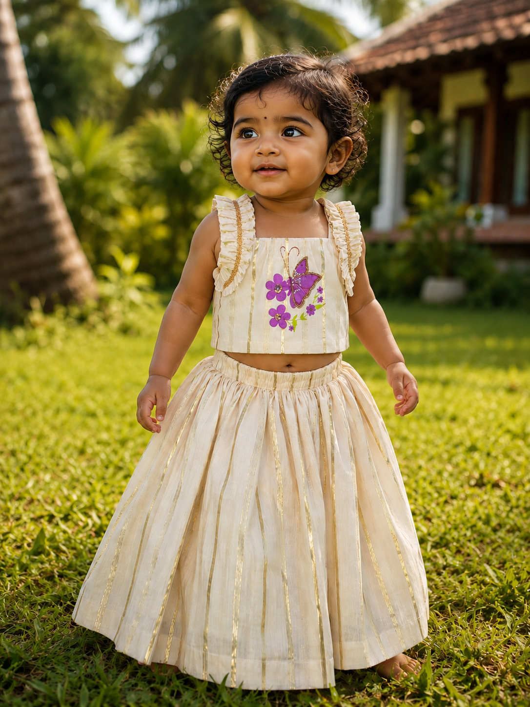 Golden Stripe Butterfly Kids Wear