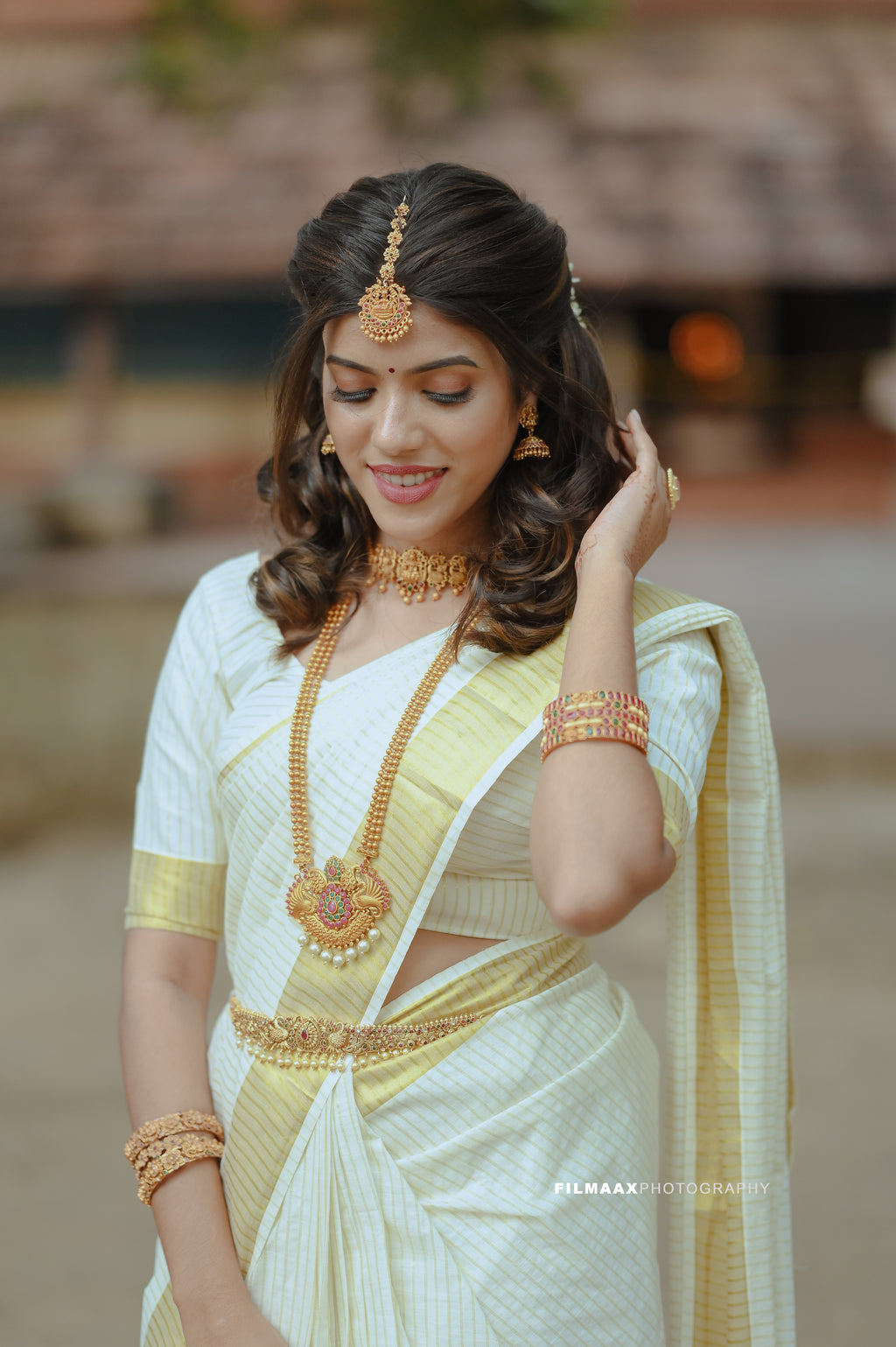 Cotton Golden Kasavu Stripe Set Saree