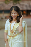 Cotton Golden Kasavu Stripe Set Saree