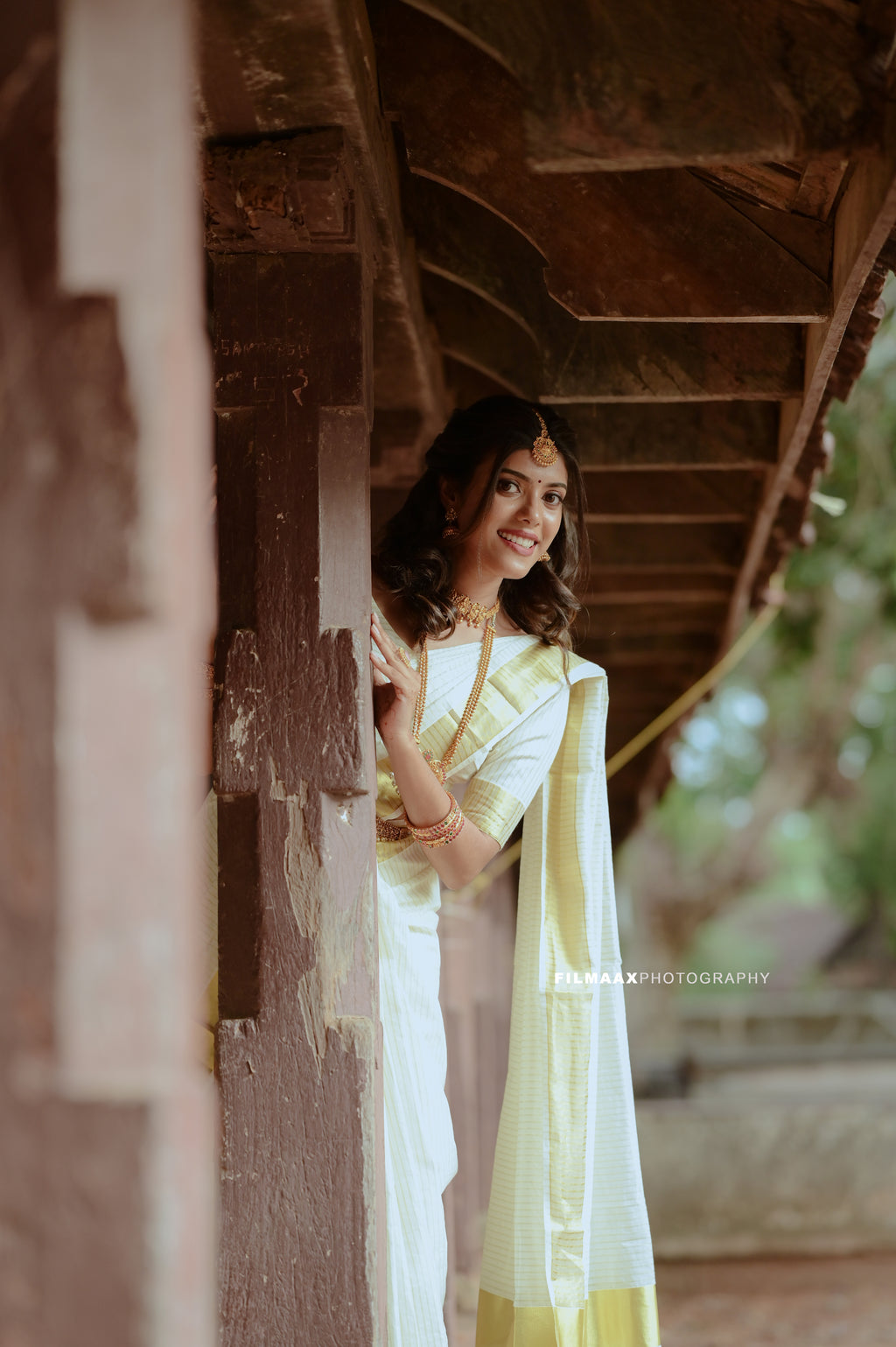 Cotton Golden Kasavu Stripe Set Saree