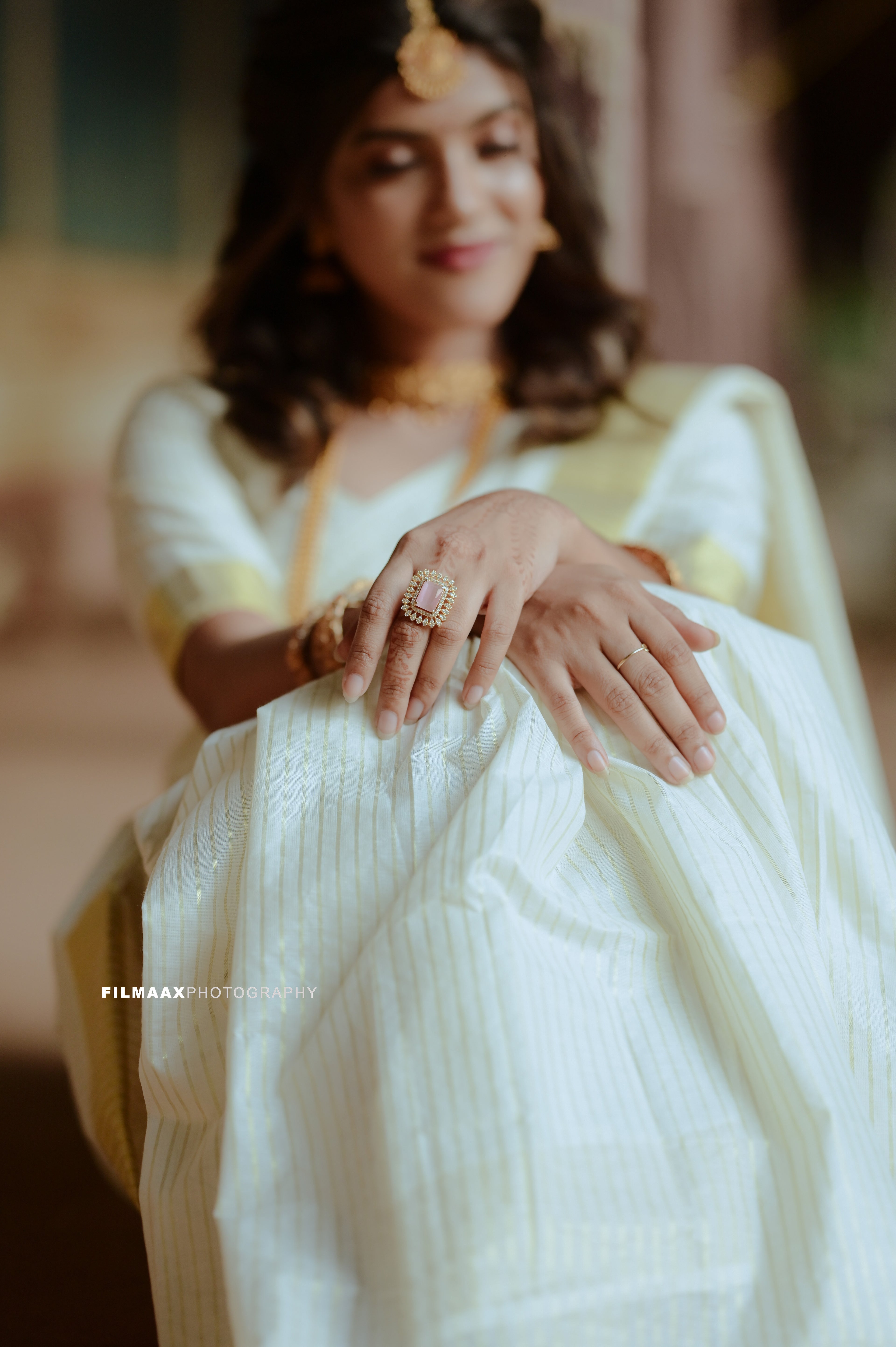 Cotton Golden Kasavu Stripe Set Saree