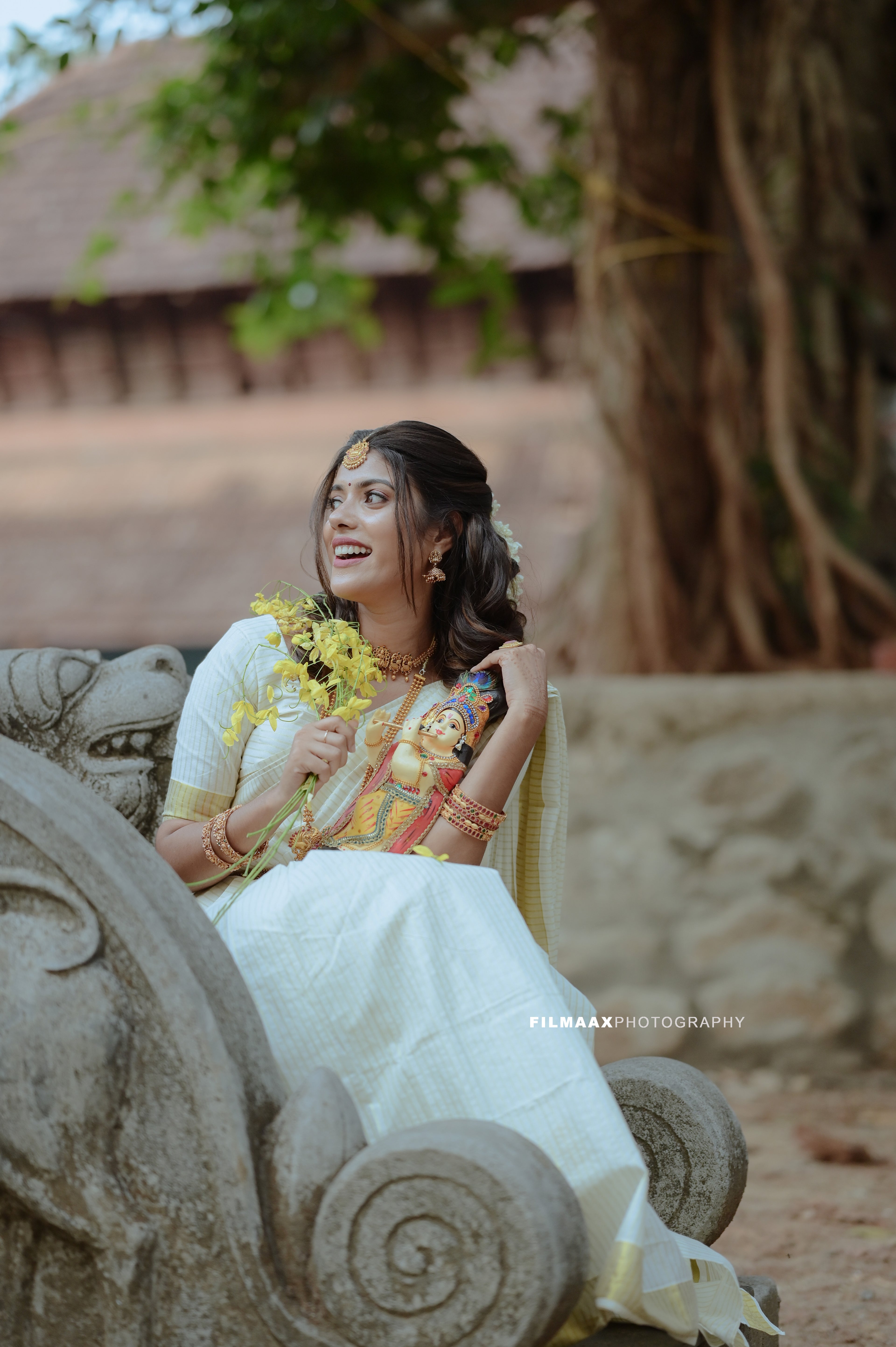 Cotton Golden Kasavu Stripe Set Saree