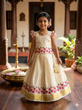 Golden tissue floral printed top and skirt