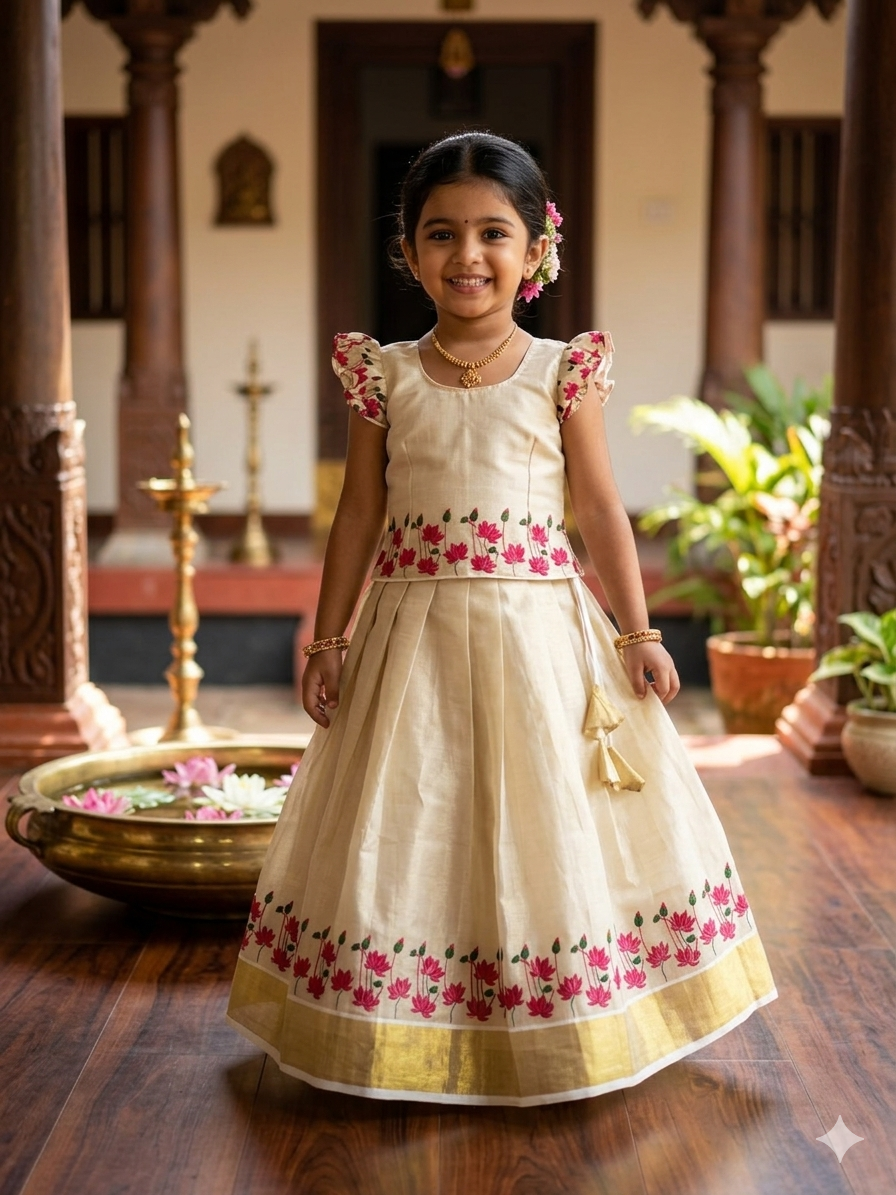 Golden tissue floral printed top and skirt