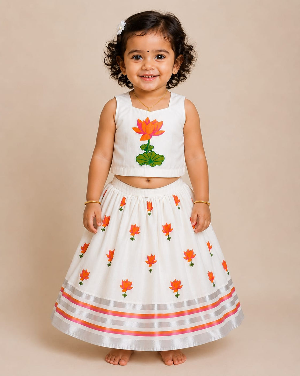 Floral Printed Kids Top & Skirt