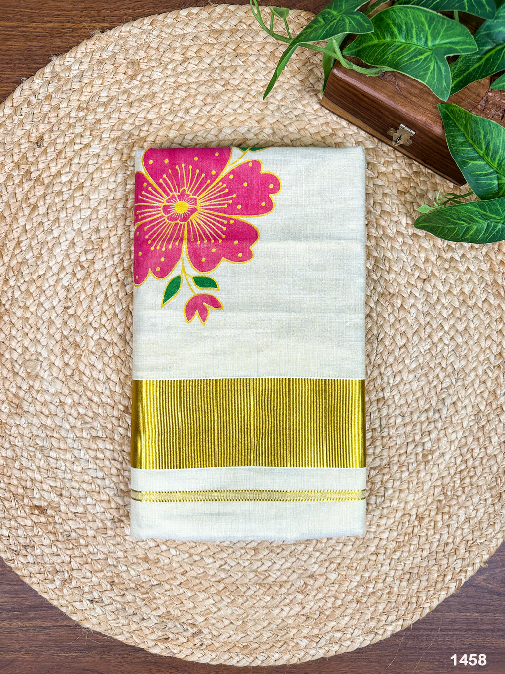 Golden Tissue Floral Print Saree