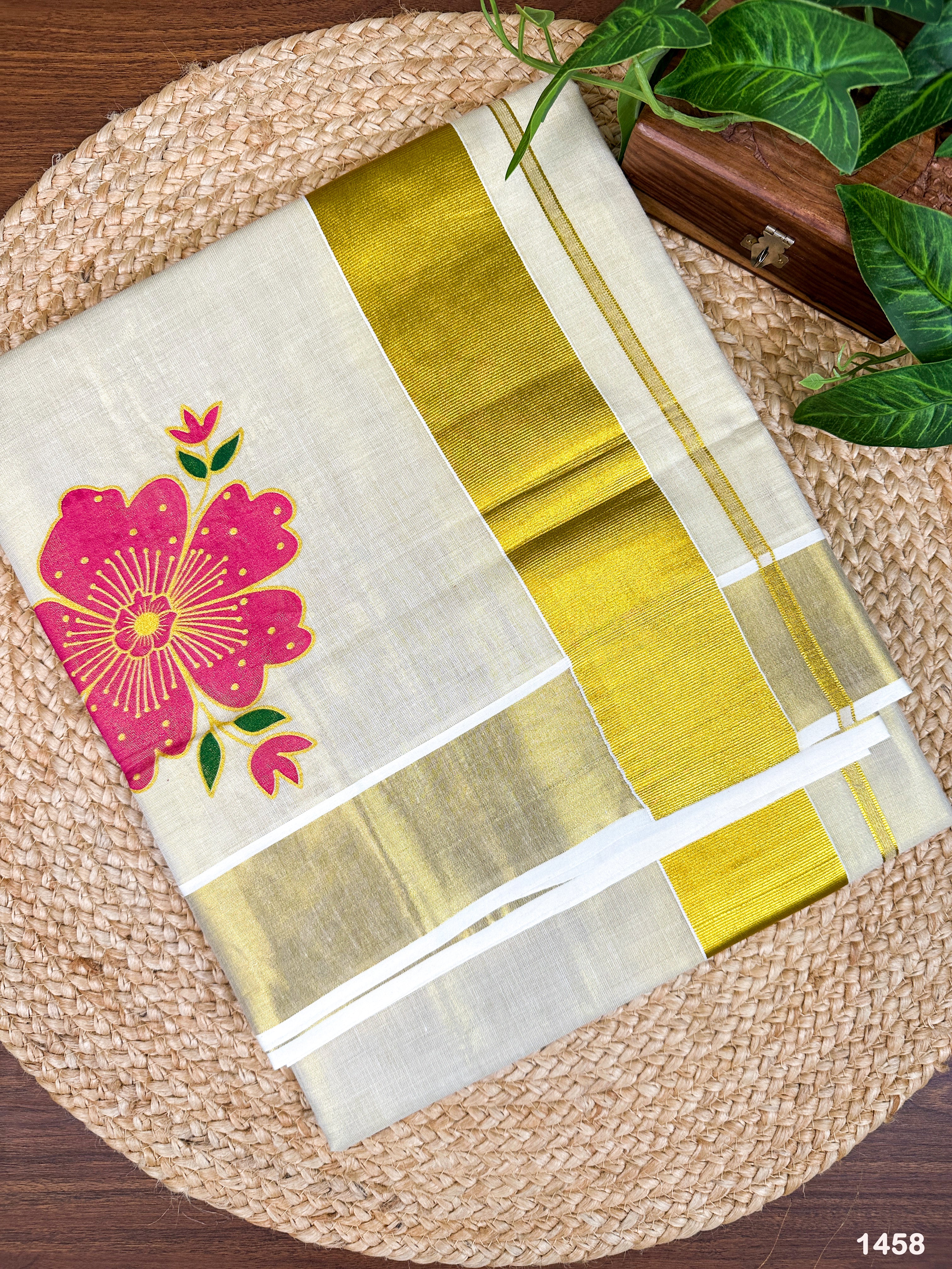 Golden Tissue Floral Print Saree