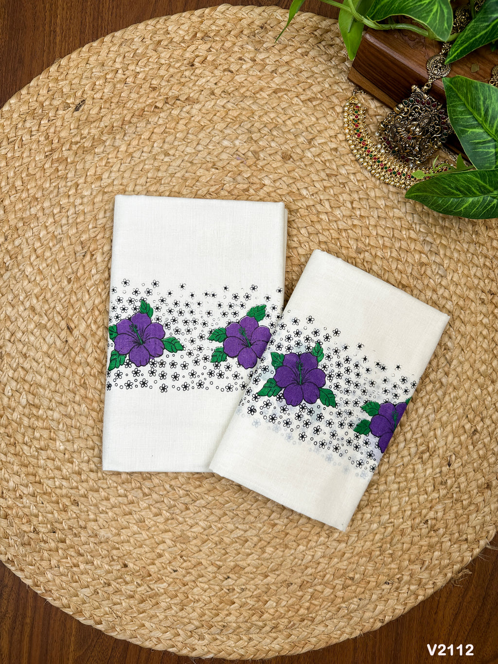 Cotton Tri-Color Floral Printed Set Mundu