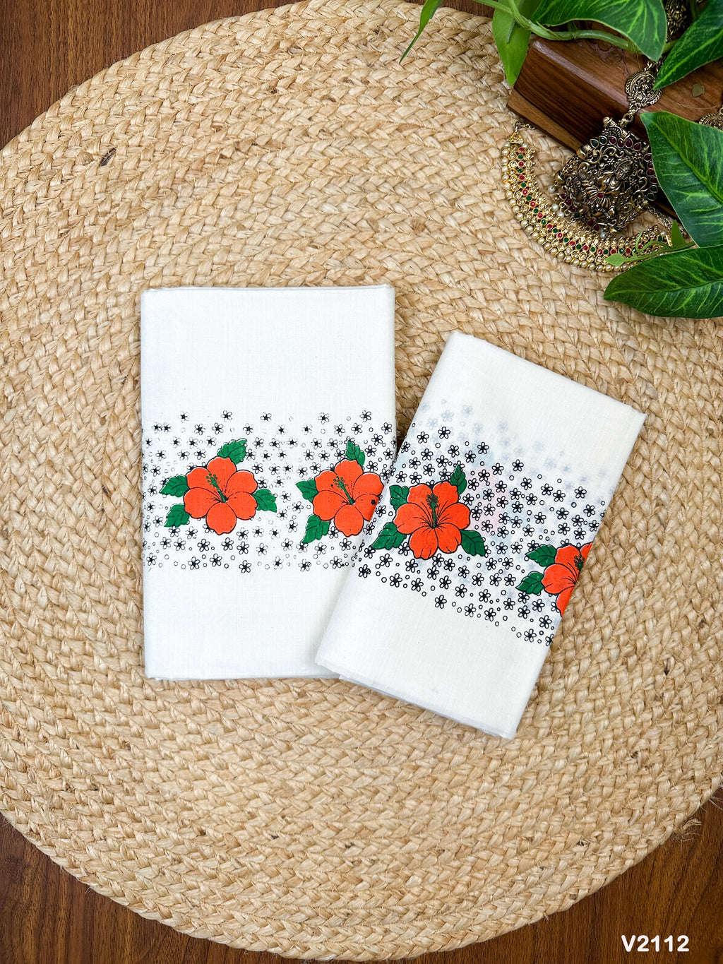 Cotton Tri-Color Floral Printed Set Mundu