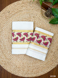 4" cotton centre gap set mundu  Tri color Running flower print