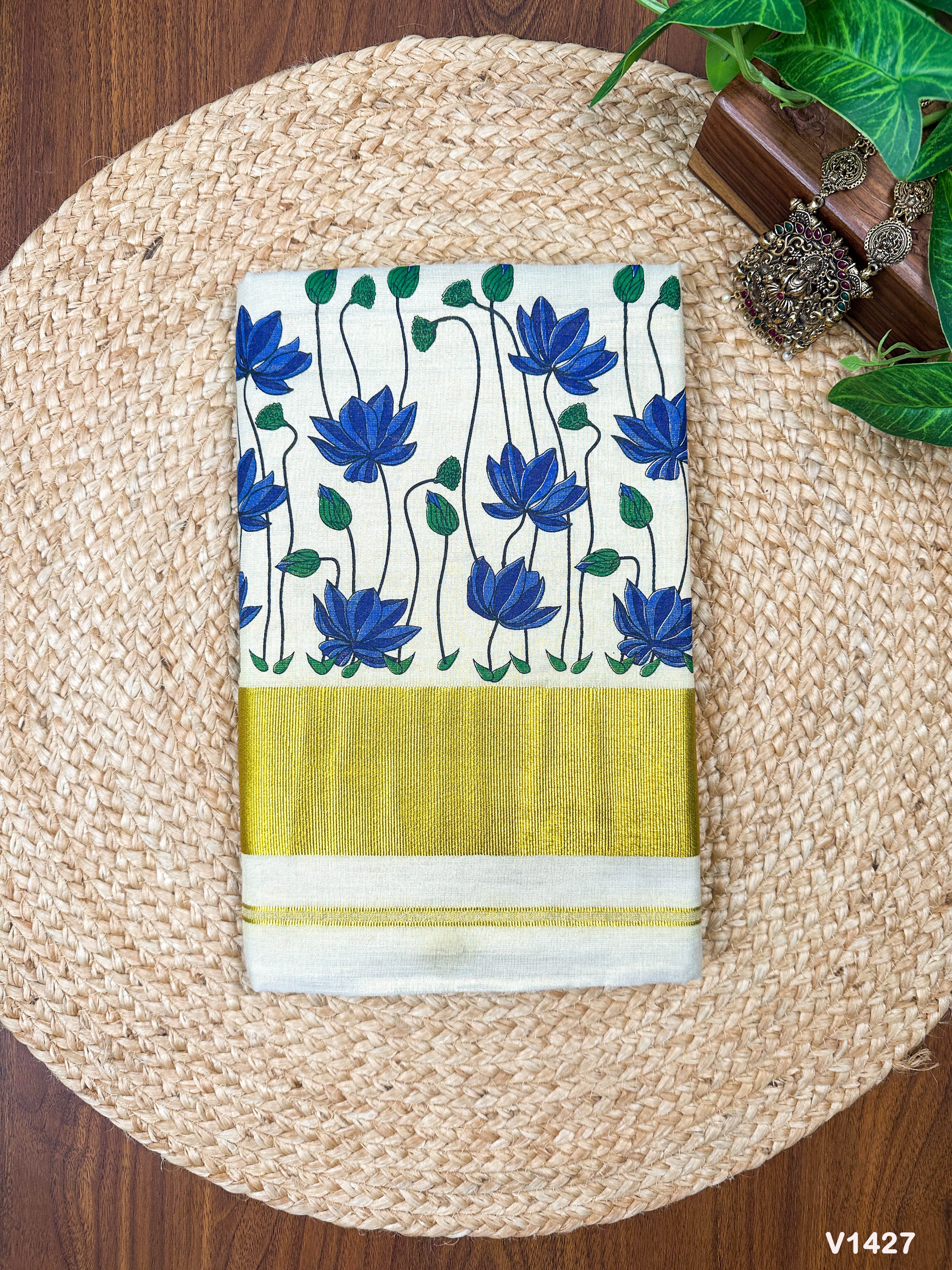 3×3 Golden Tissue Four Color Floral Print Saree