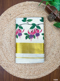 3" Plain Golden Tissue Saree with Big Flower Leaf Print