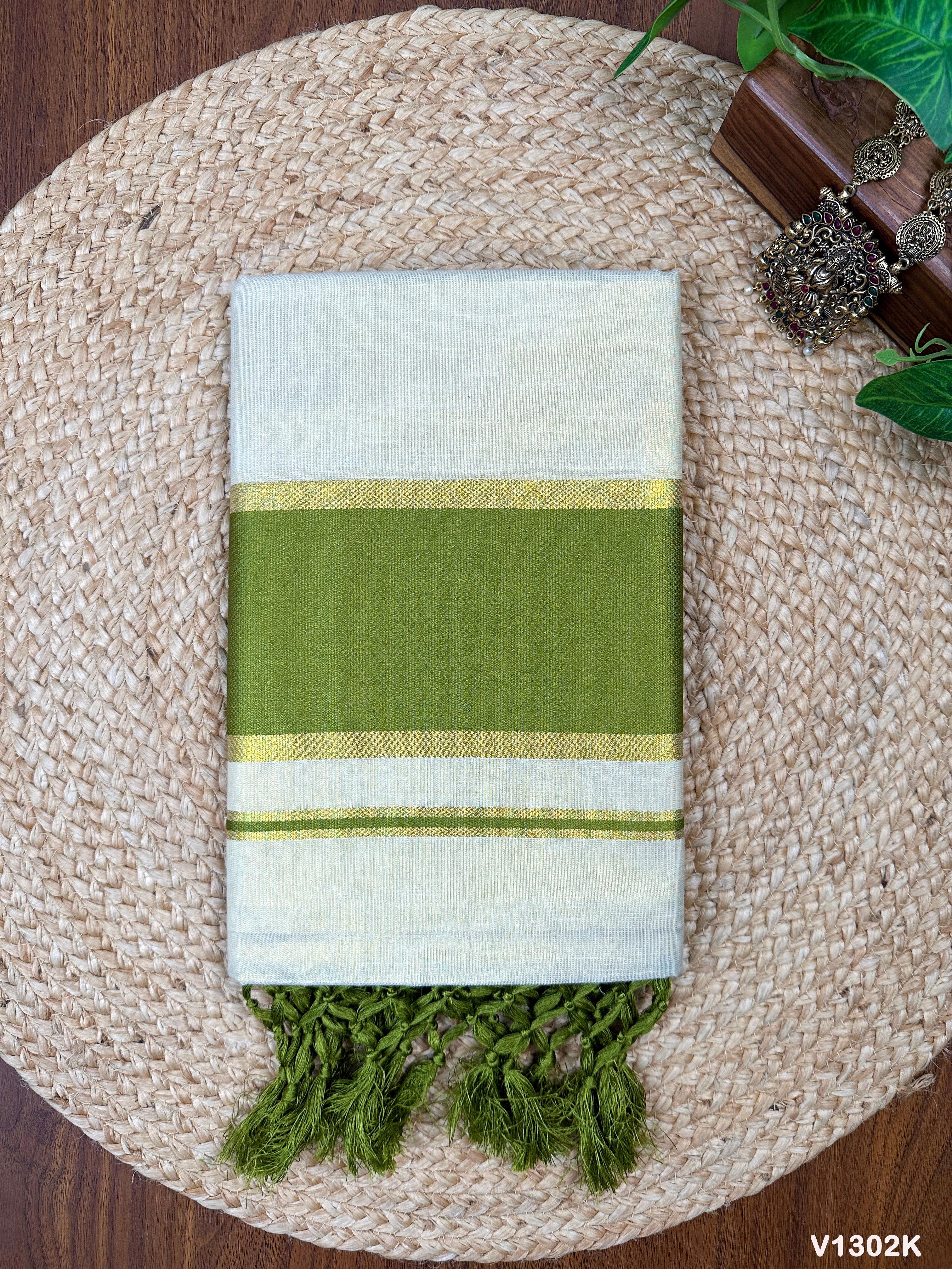 5" Golden Tissue Plain Colour Kottaram Saree