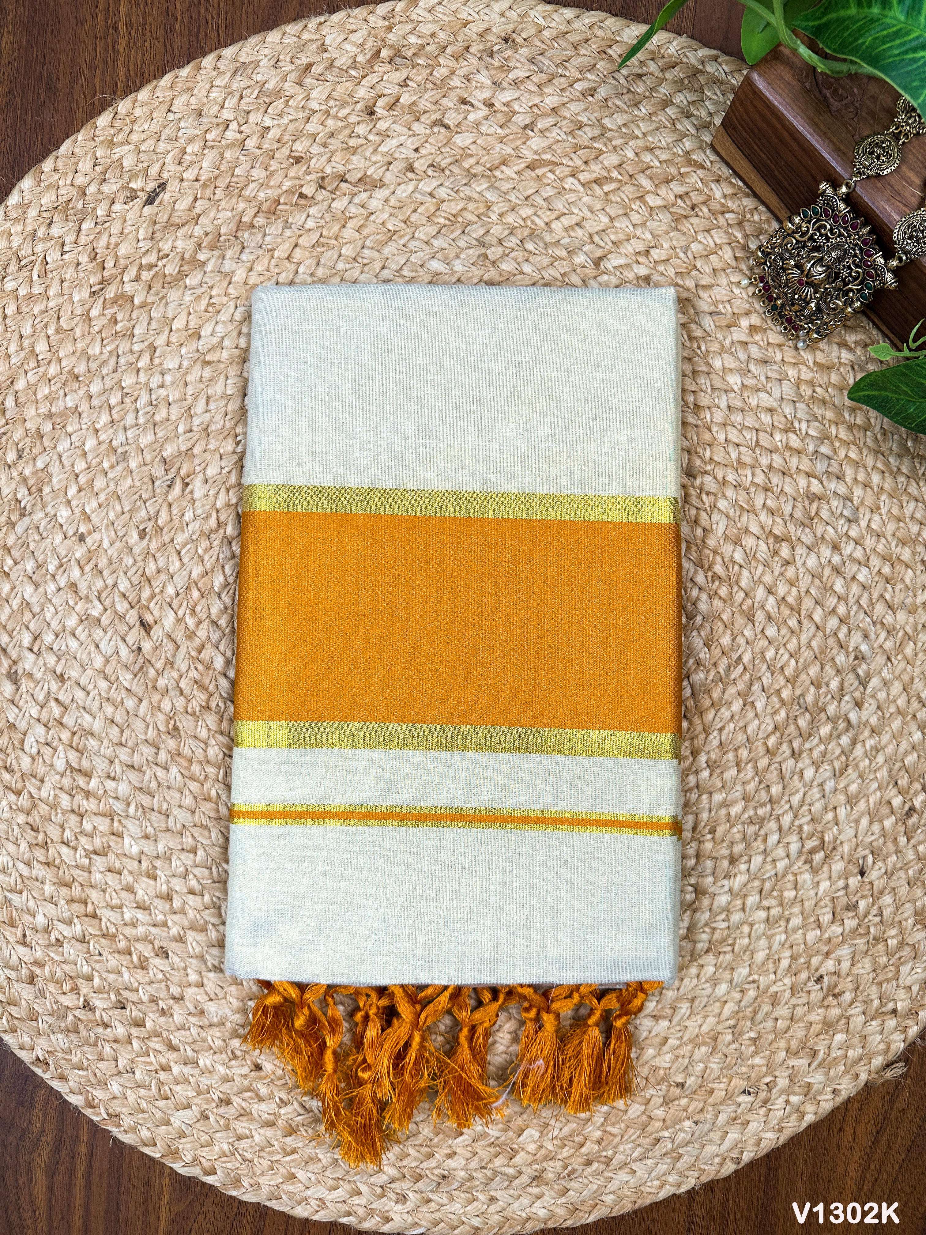 5" Golden Tissue Plain Colour Kottaram Saree