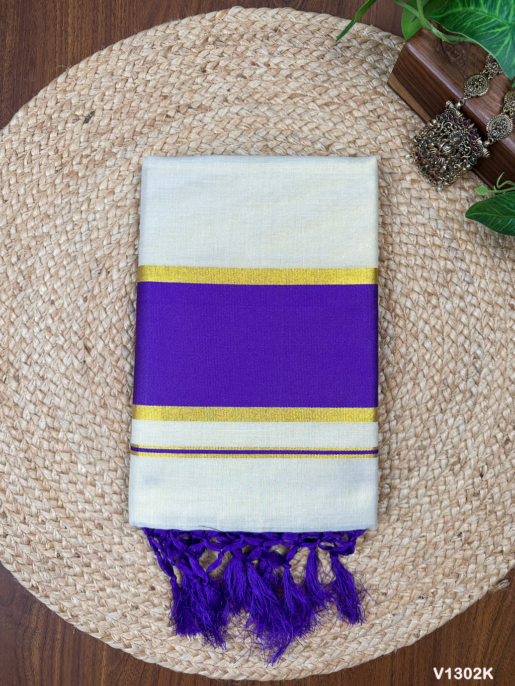 5" Golden Tissue Plain Colour Kottaram Saree