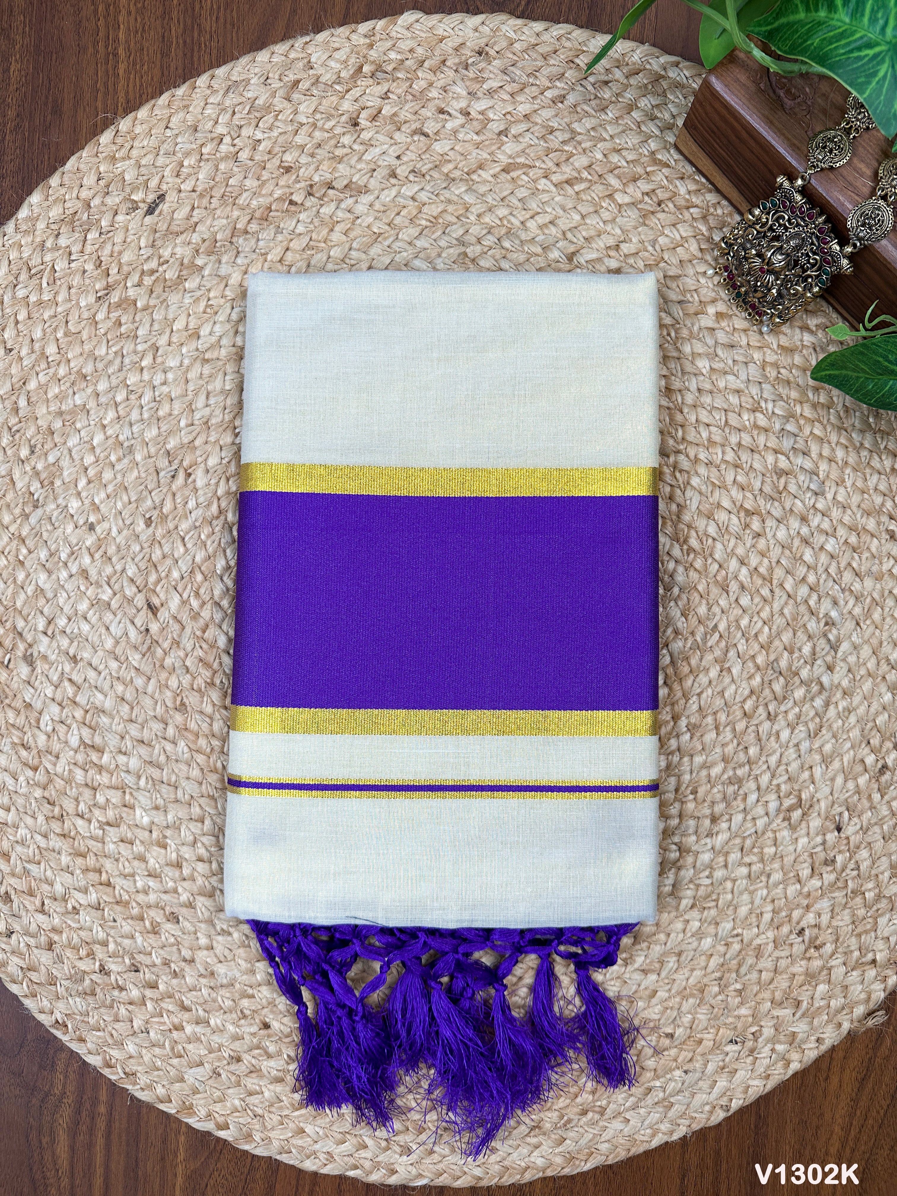5" Golden Tissue Plain Colour Kottaram Saree