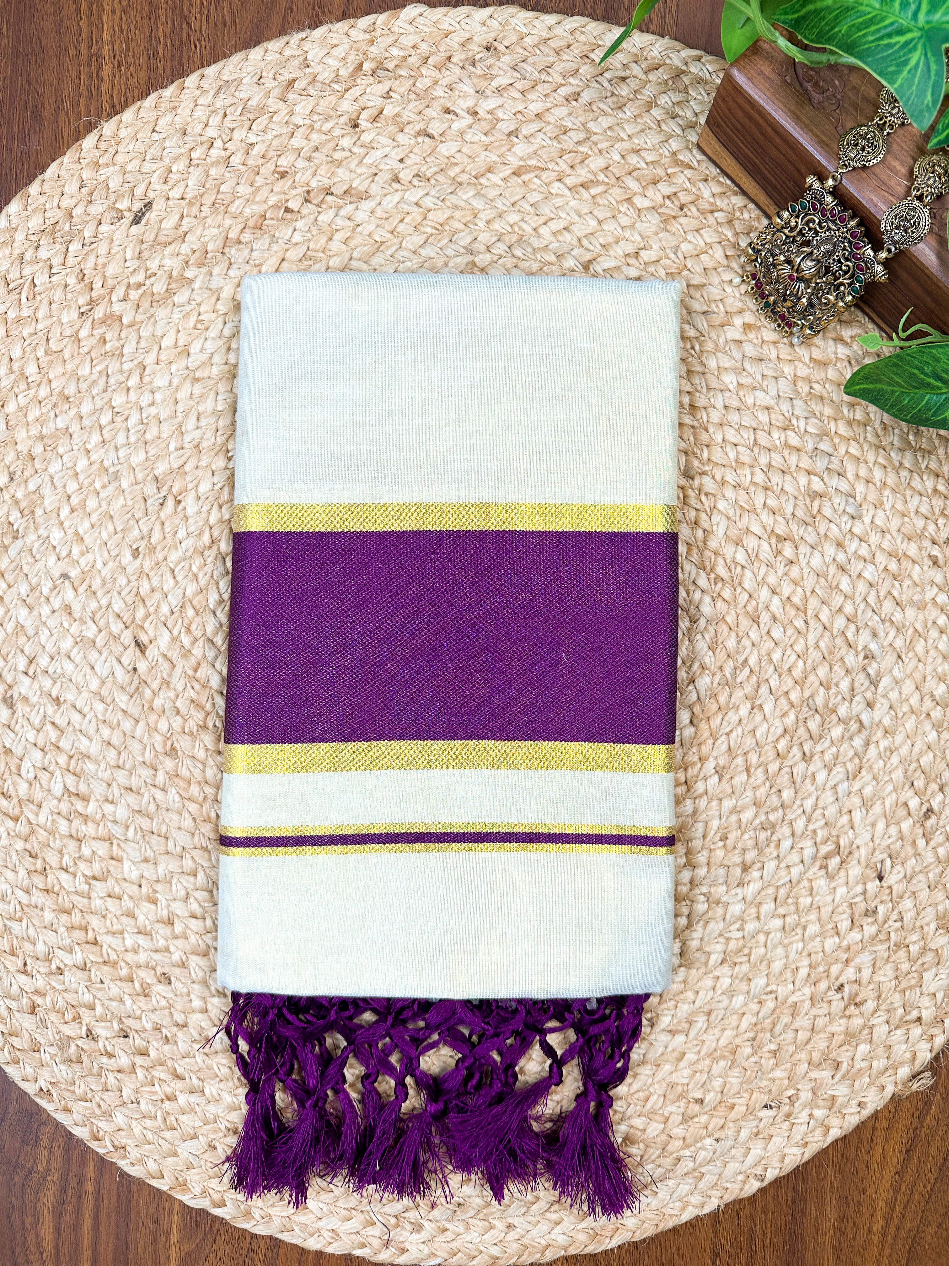 5" Golden Tissue Plain Colour Kottaram Saree