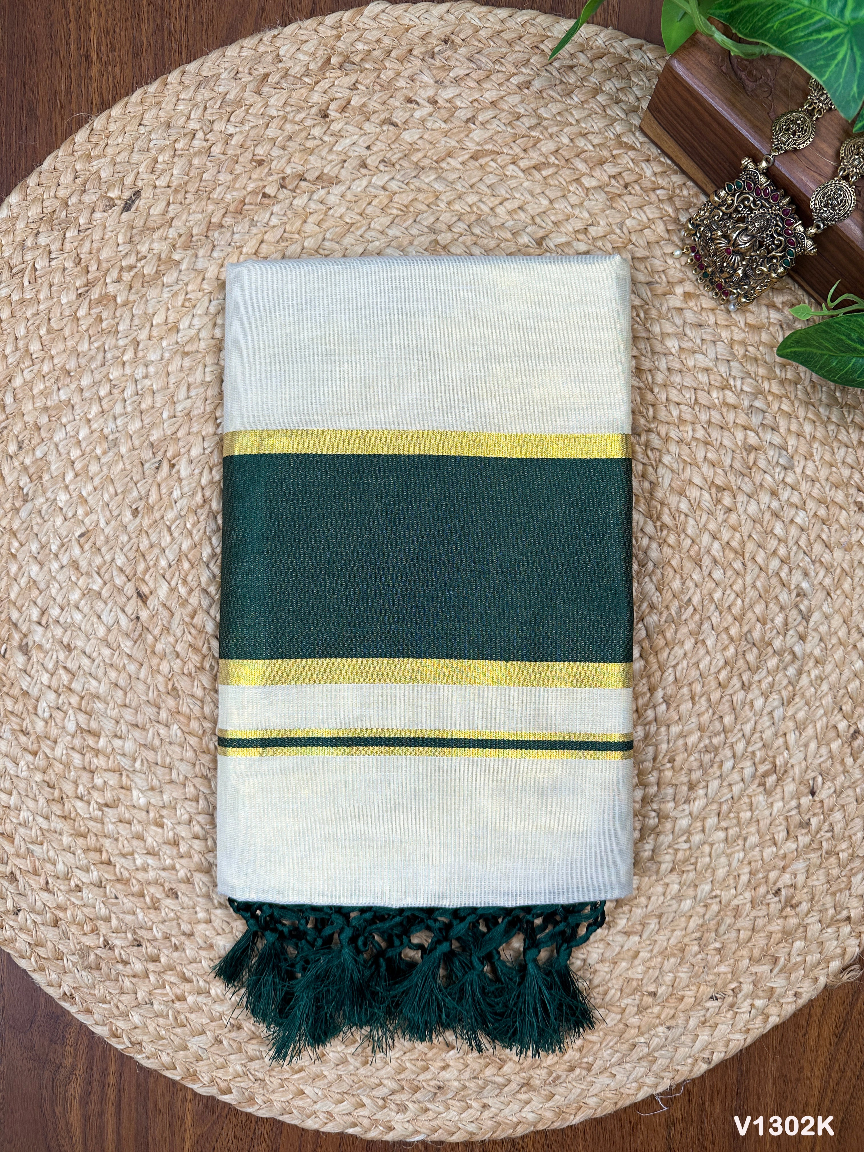 5" Golden Tissue Plain Colour Kottaram Saree