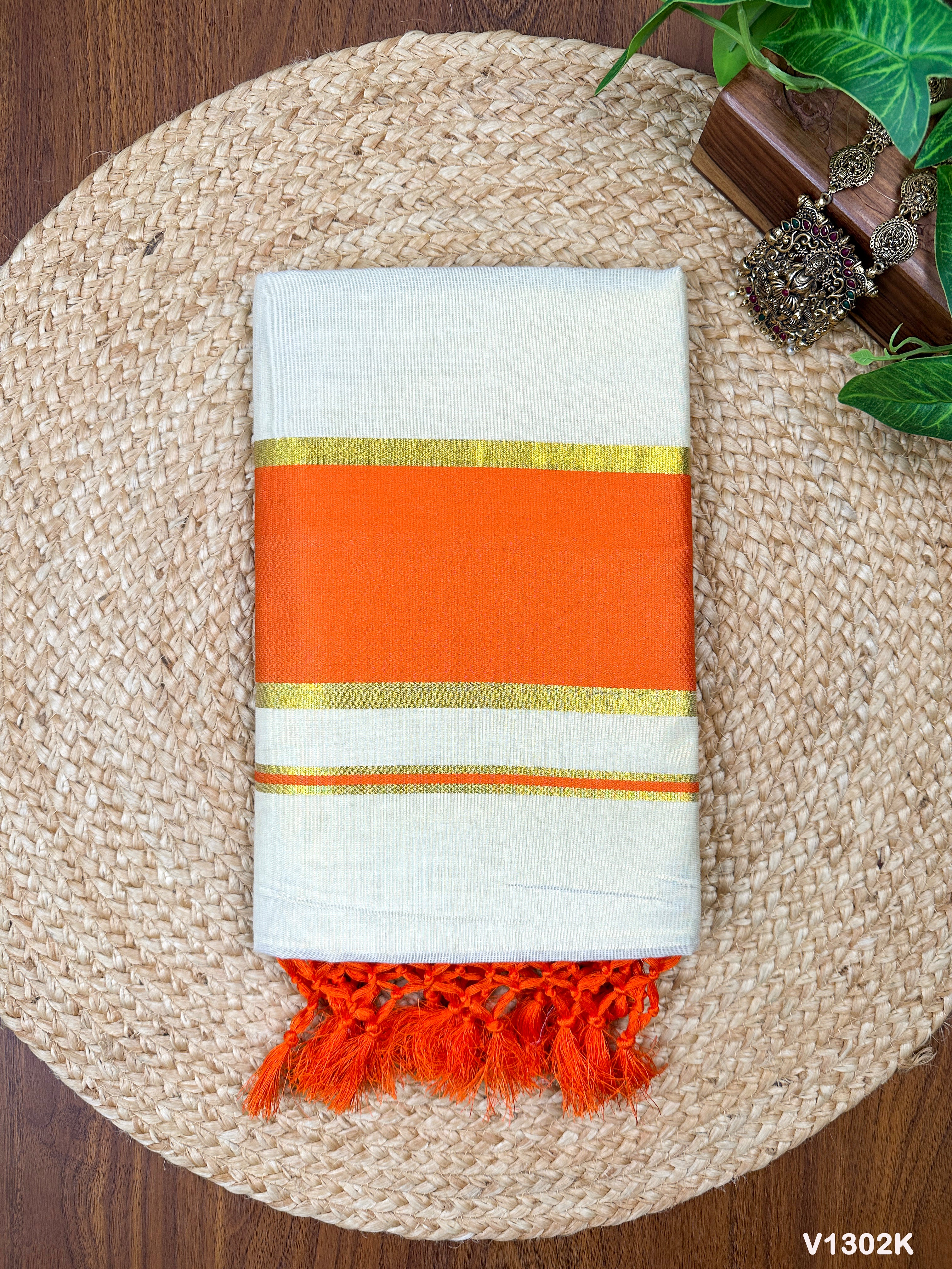 5" Golden Tissue Plain Colour Kottaram Saree