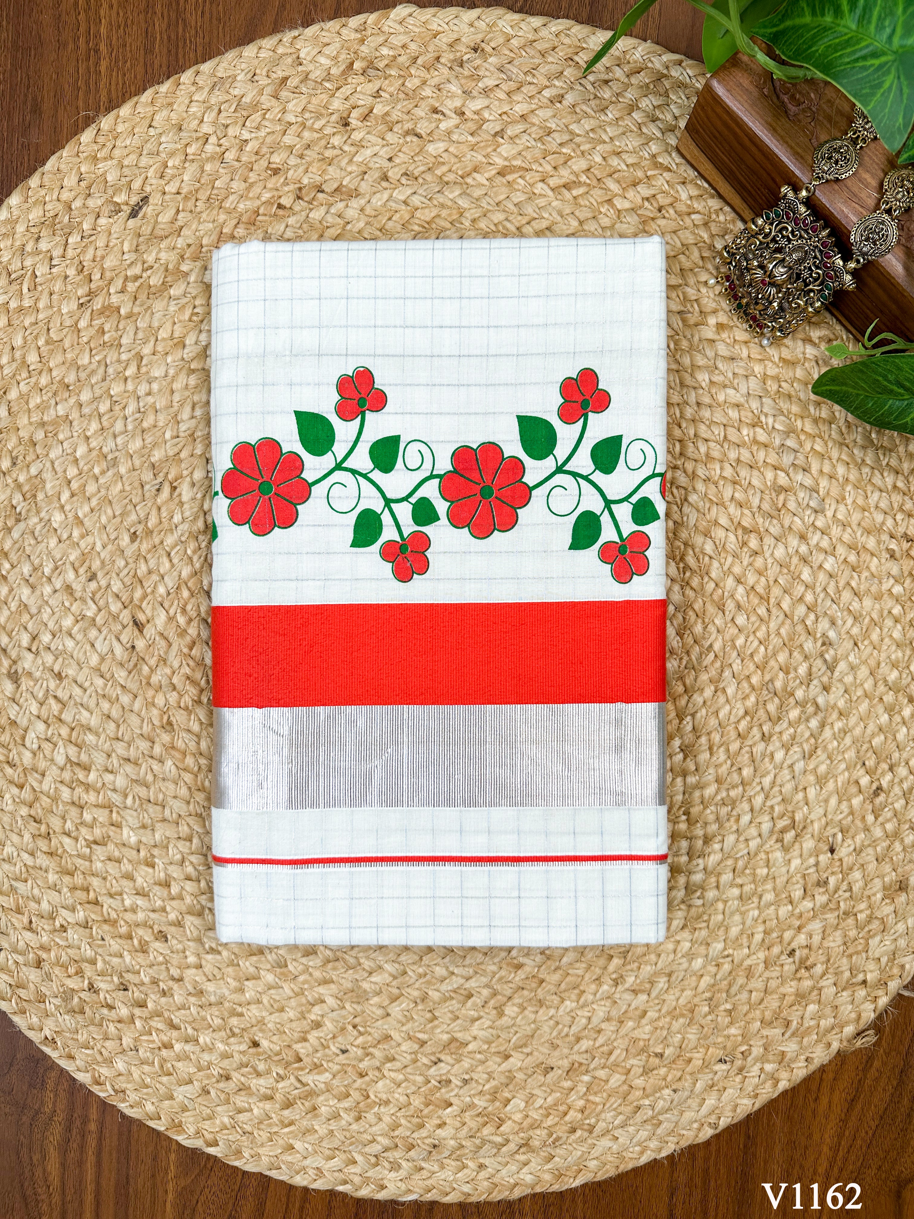 3×4 Half Fine Check Dual Color Print Saree