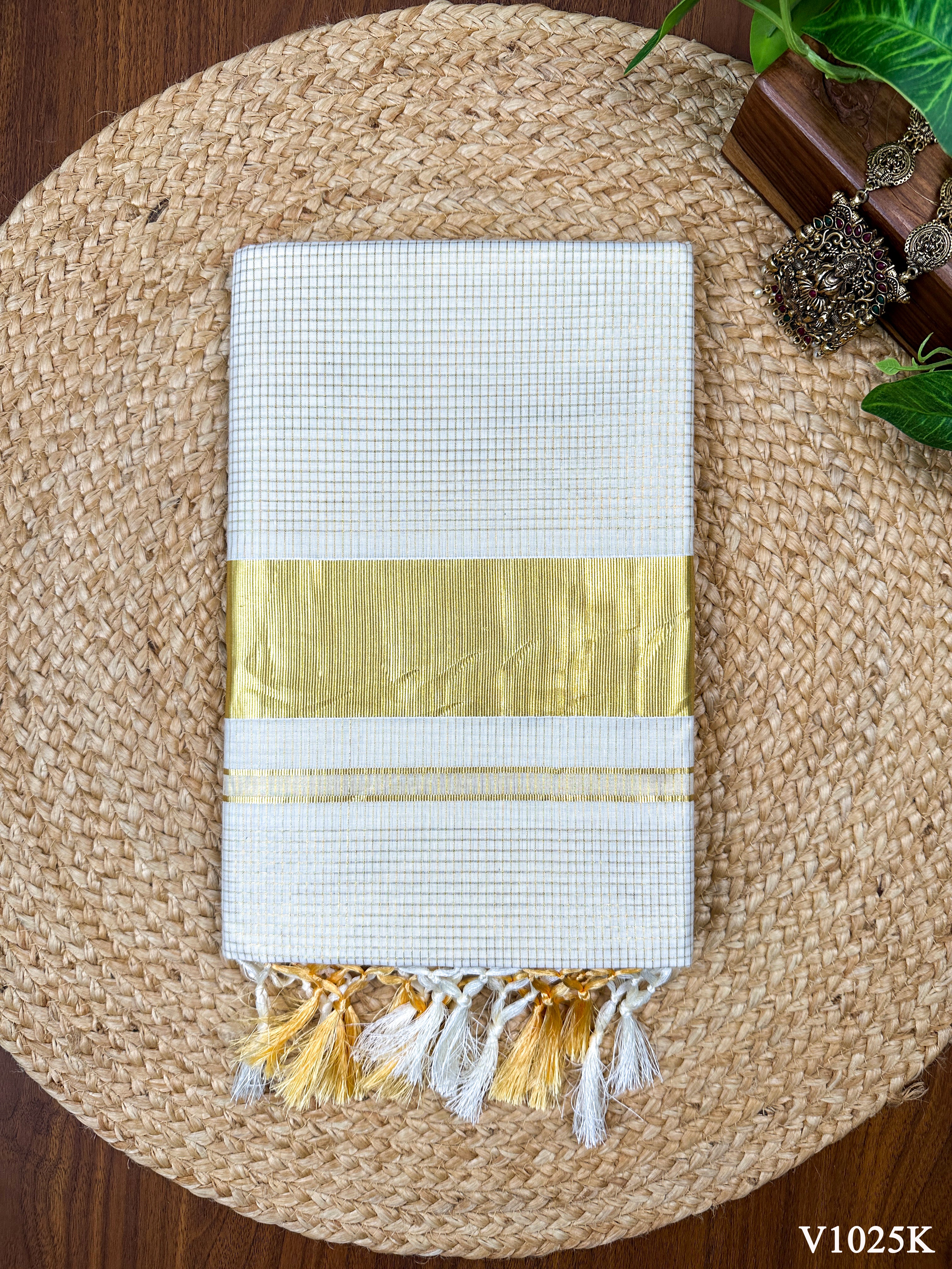3" Cotton Micro Check Half Fine Saree