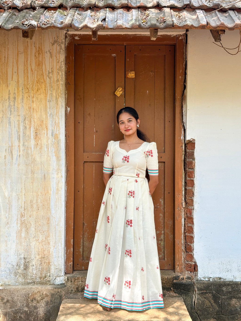 Floral Printed Cotton Top & Skirt