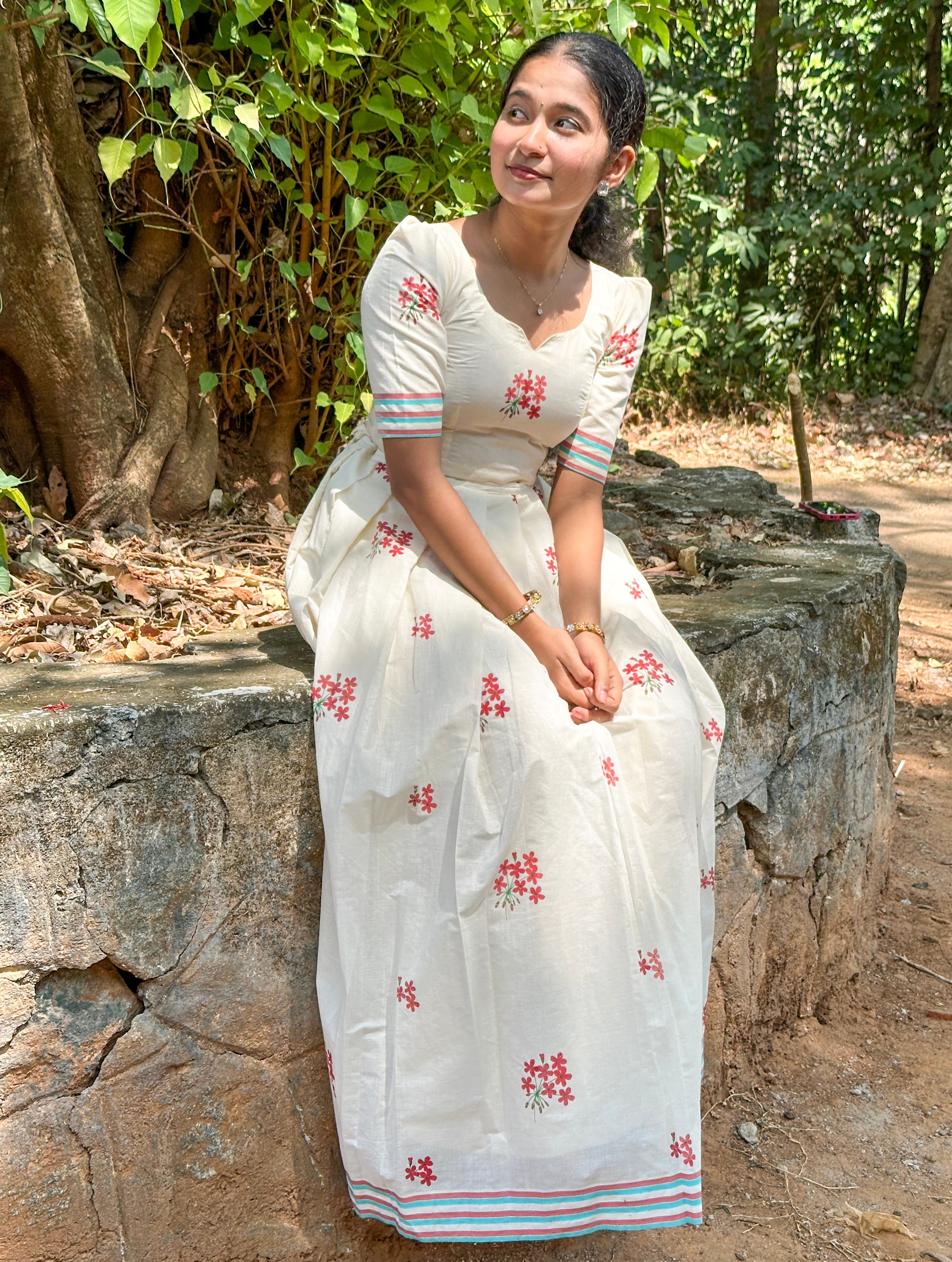 Floral Printed Cotton Top & Skirt