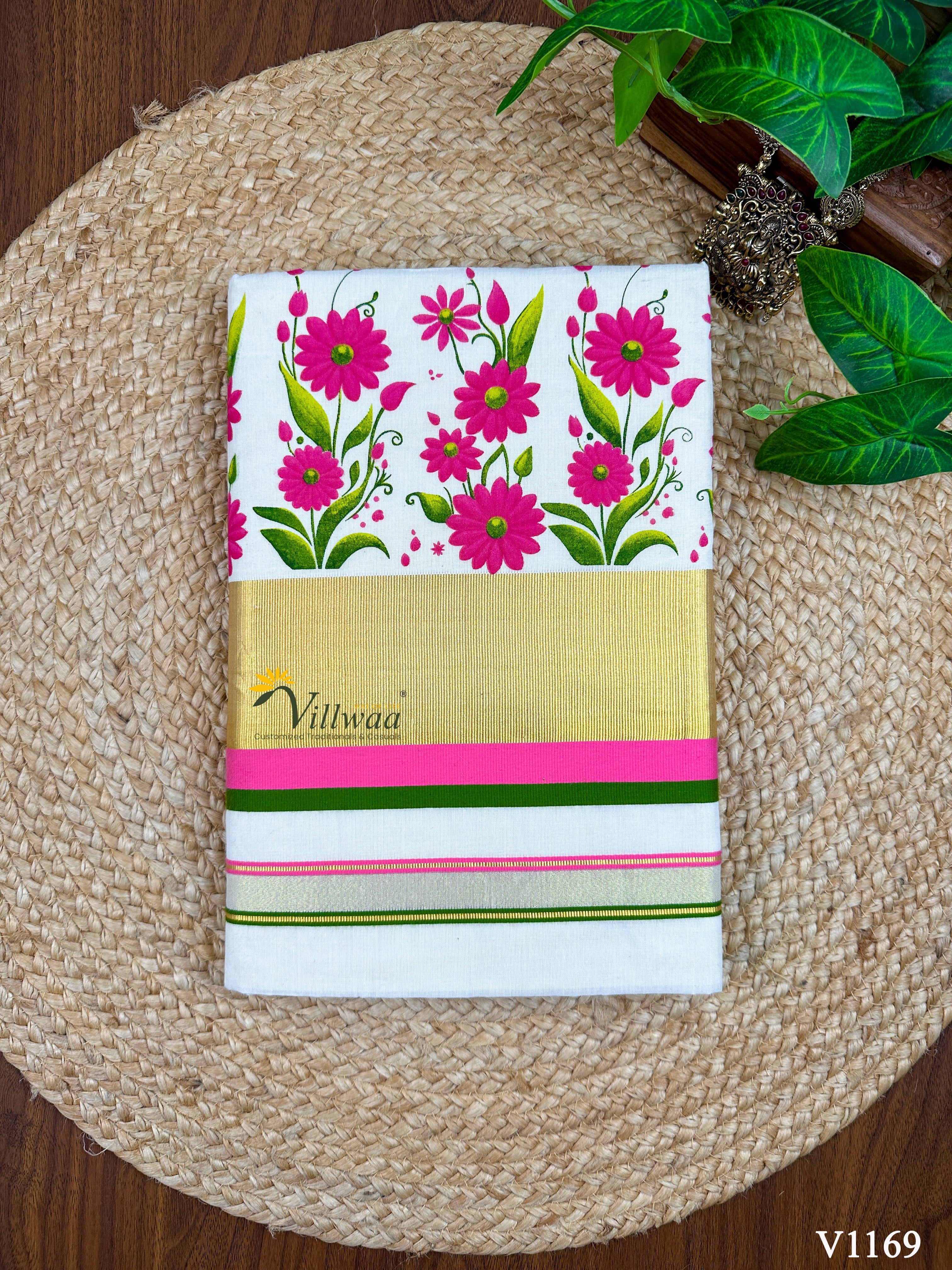 Cotton Floral Print Set Saree