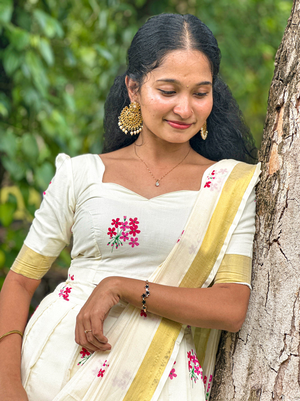 Hand-Printed Cotton Half Saree