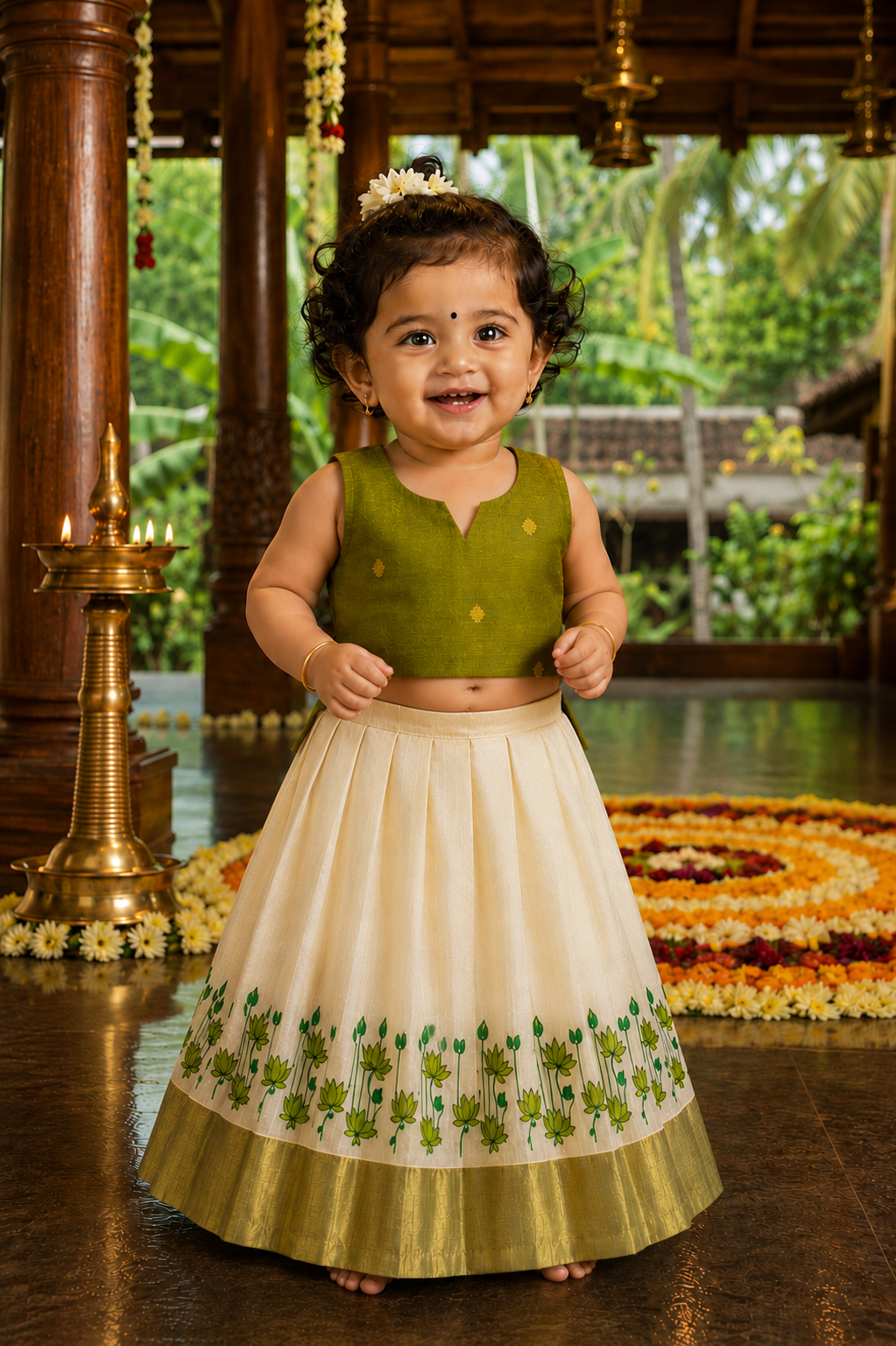 Floral Printed Kids Top and Skirt