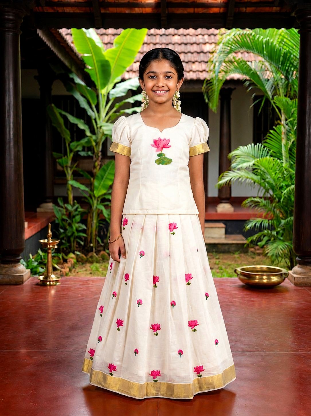 Traditional Lotus Top & Skirt Set