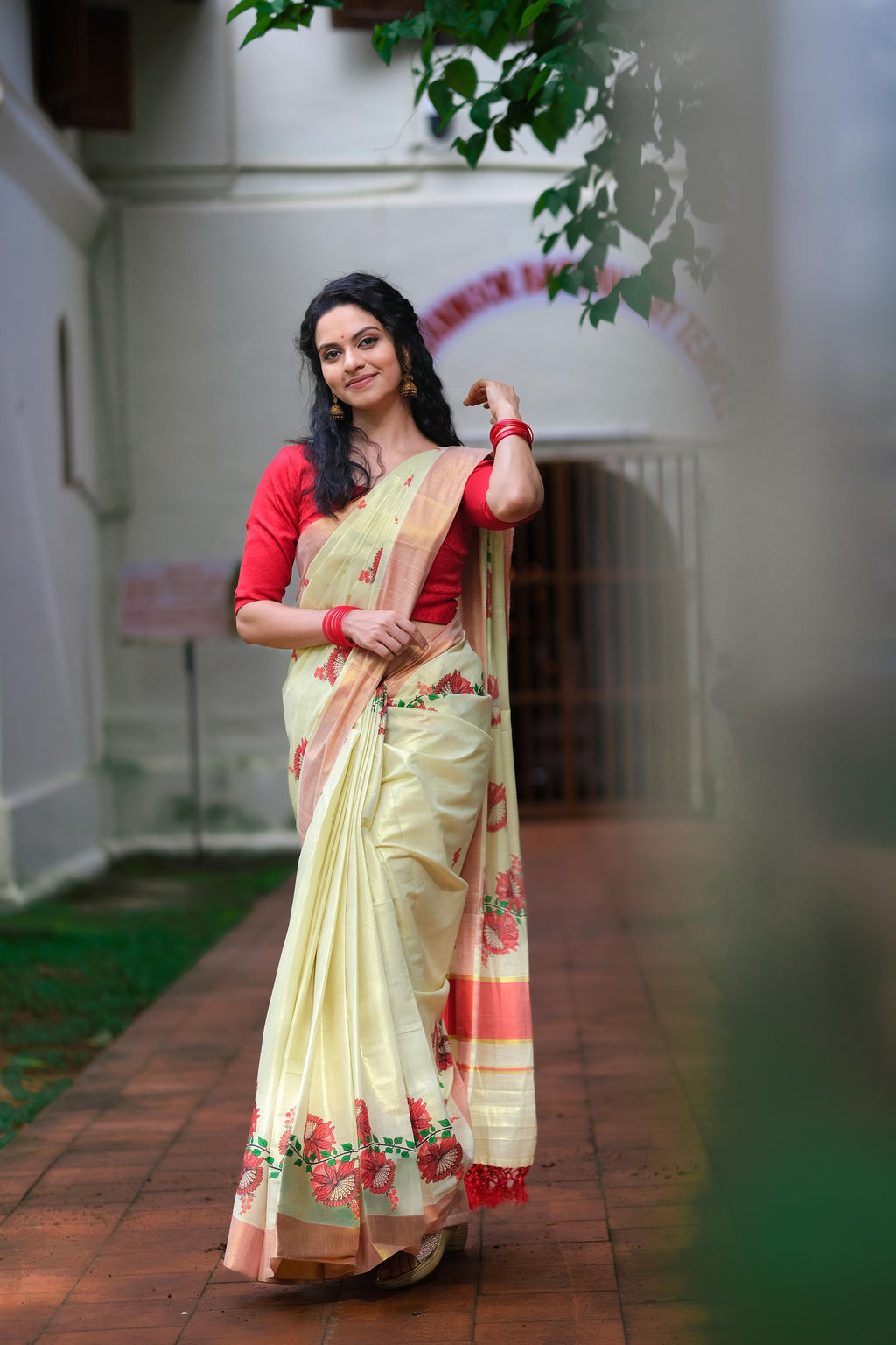 Golden Tissue Printed Set Saree