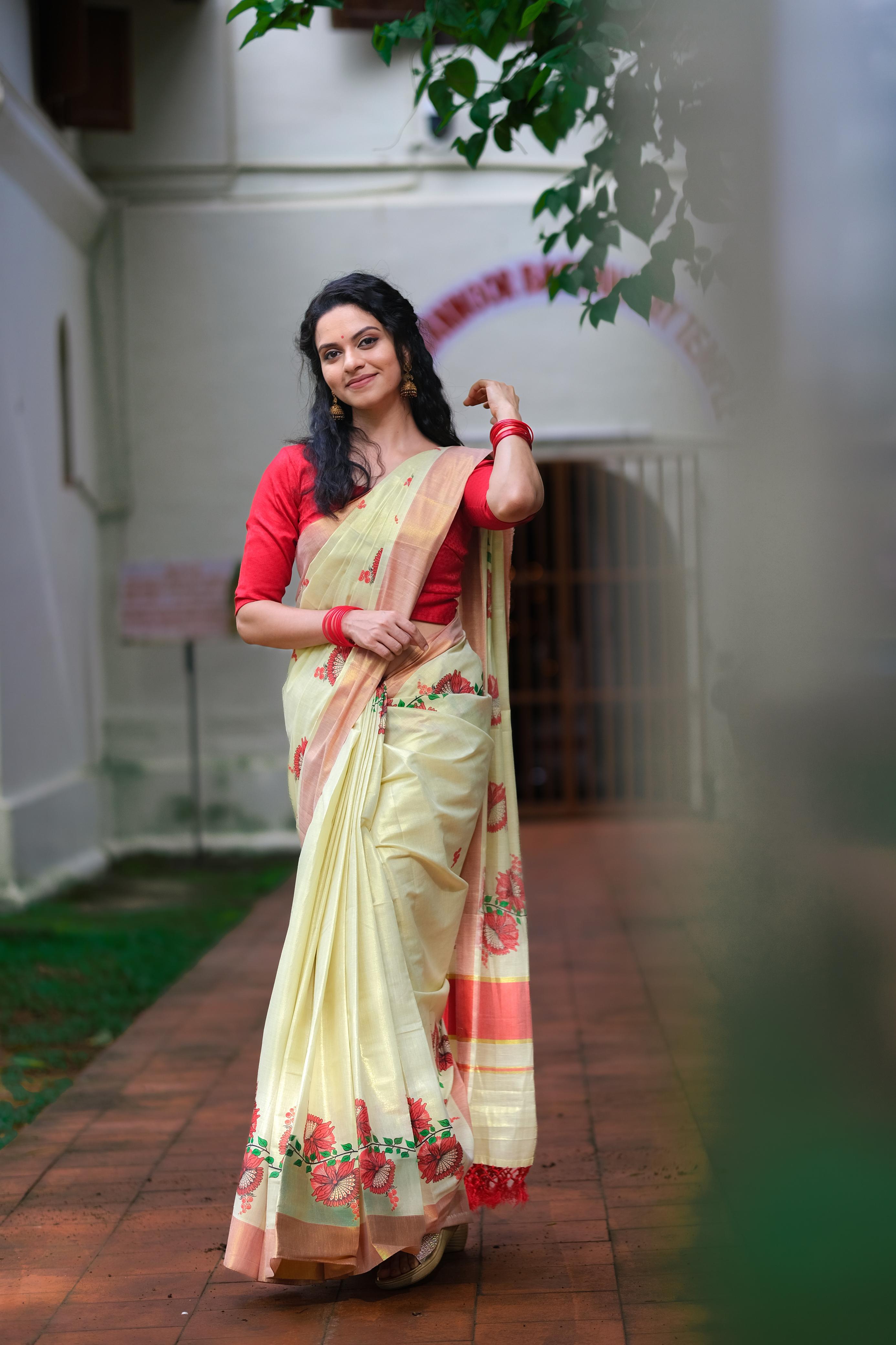 Golden Tissue Printed Set Saree