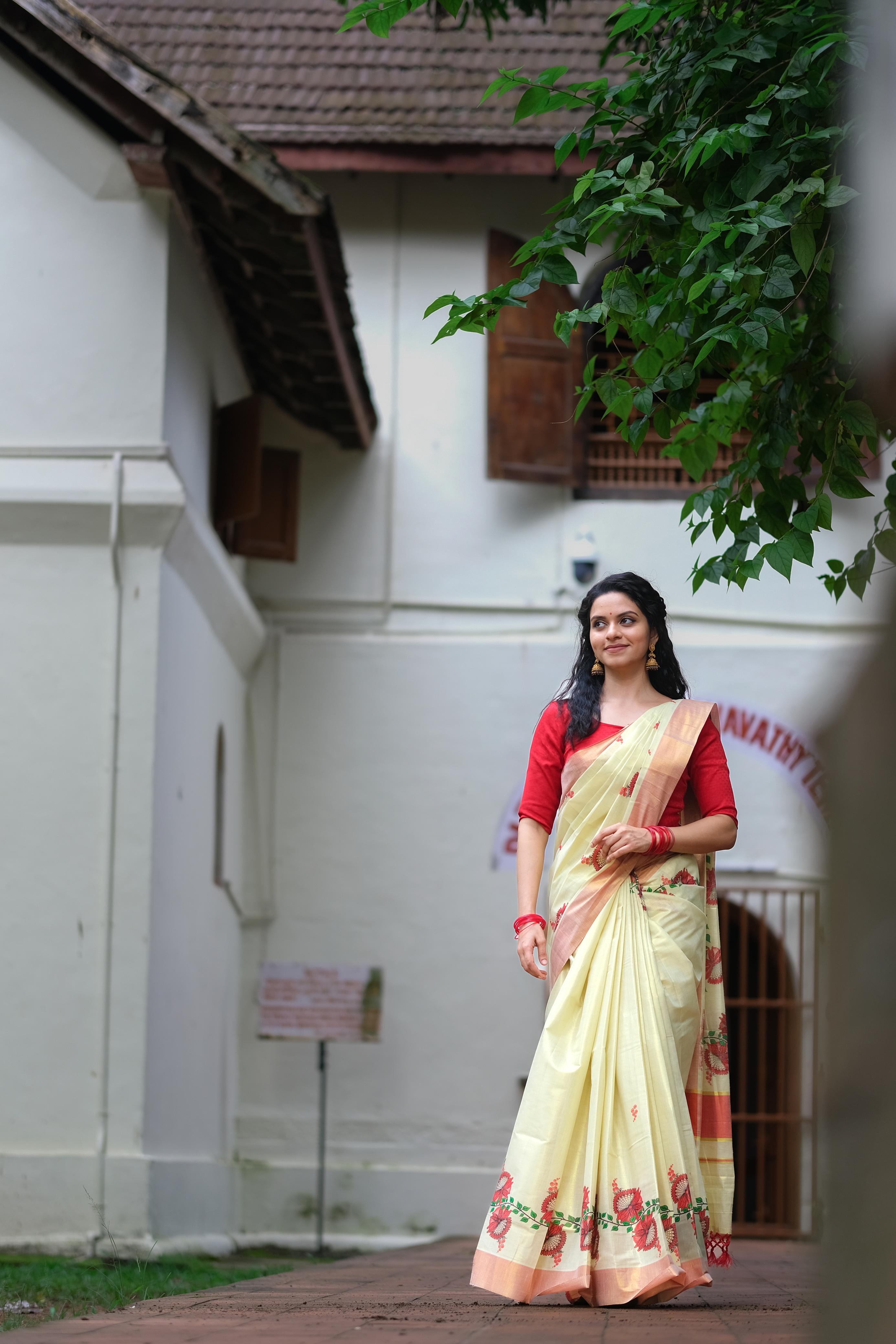 Golden Tissue Printed Set Saree
