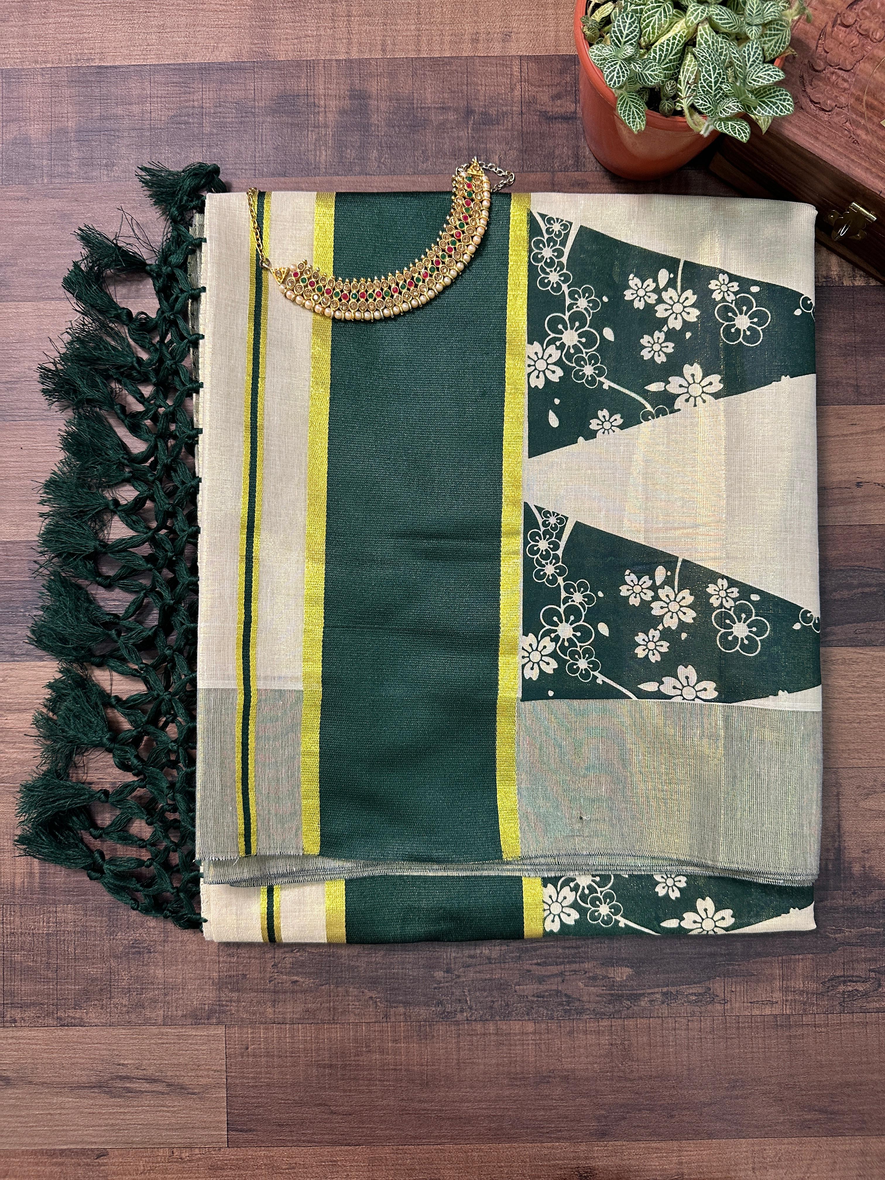 Golden Tissue Temple Print Set Saree