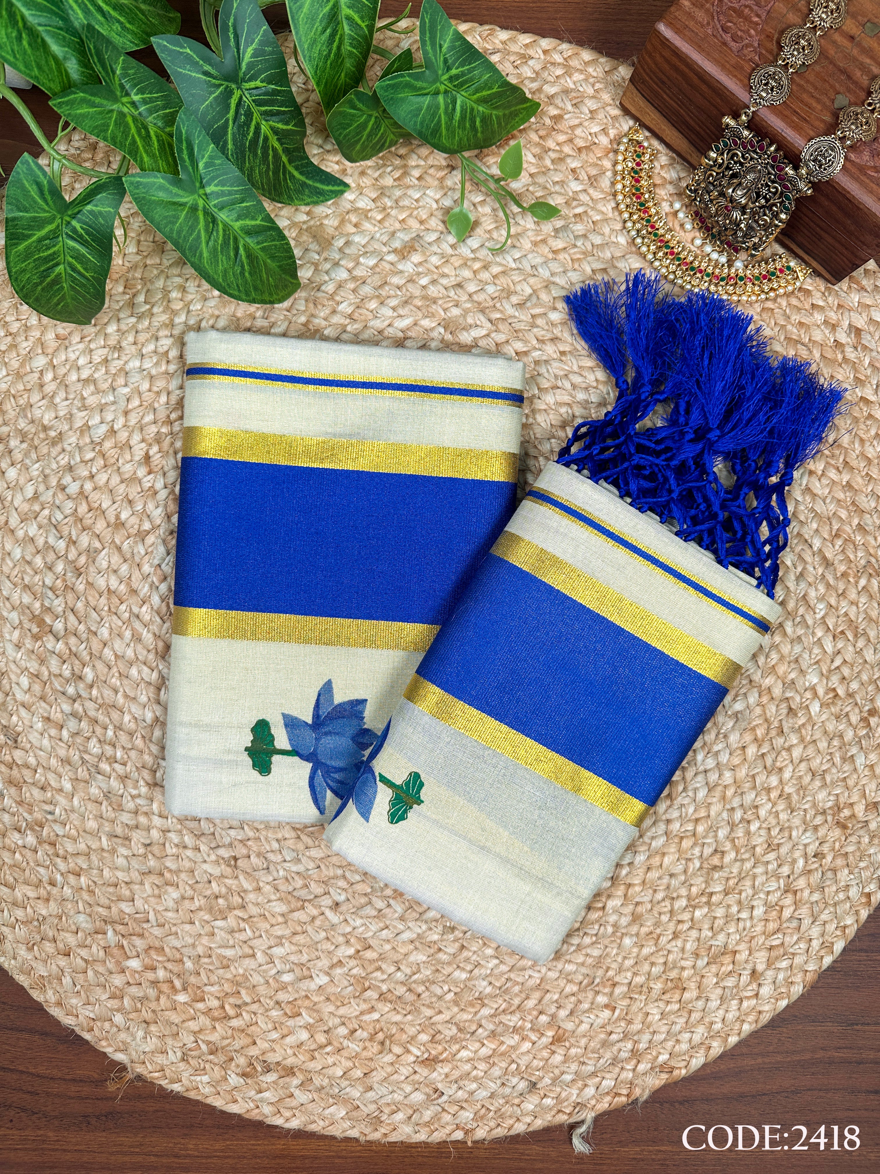 4" GT Kottaran Lotus Print Set Mundu