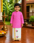 Pink Blossom Kids Kurtha & Printed Dhothi Set