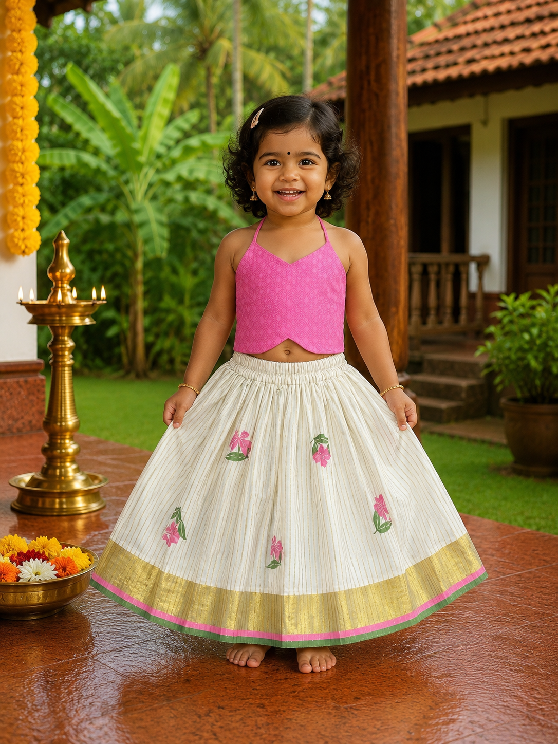 Pink Blossom Kids Top & Skirt Set