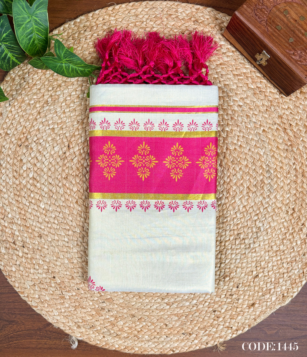 Golden Tissue Color Kara Set Saree with Golden Print