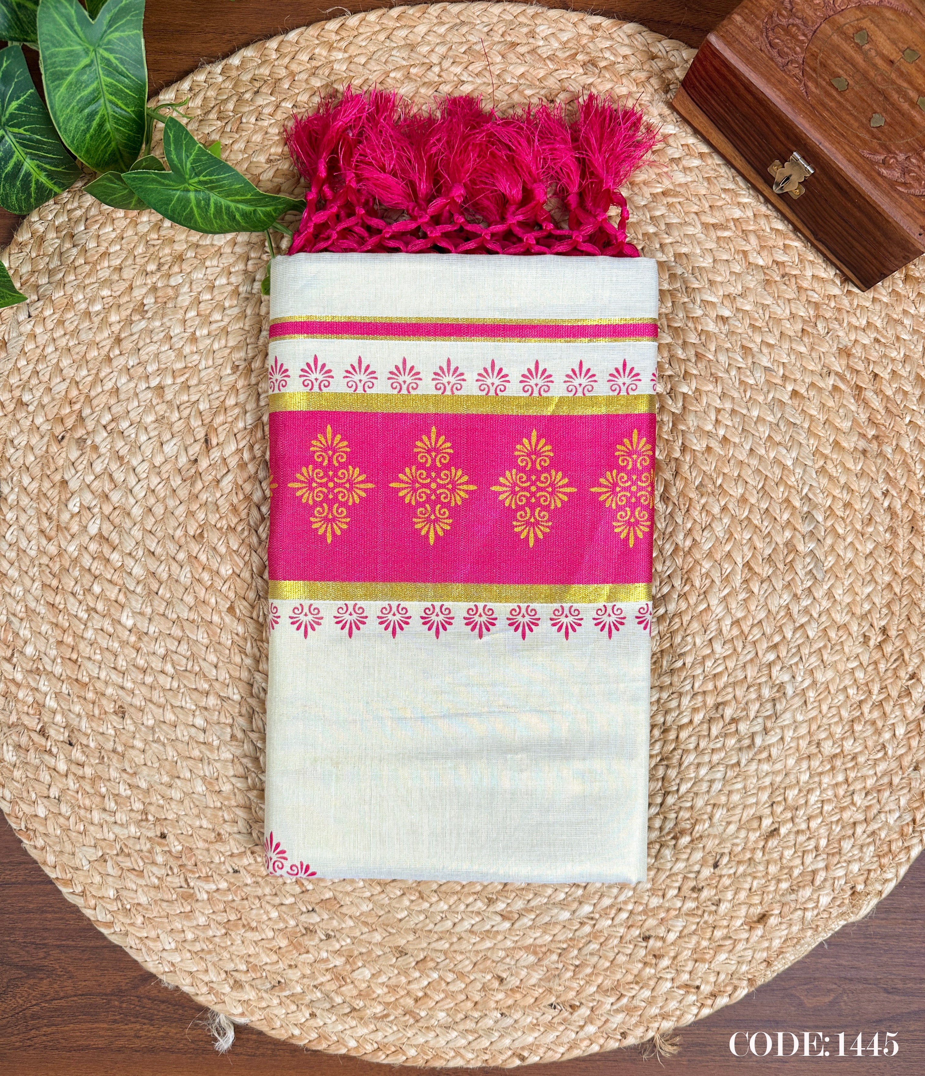 Golden Tissue Color Kara Set Saree with Golden Print
