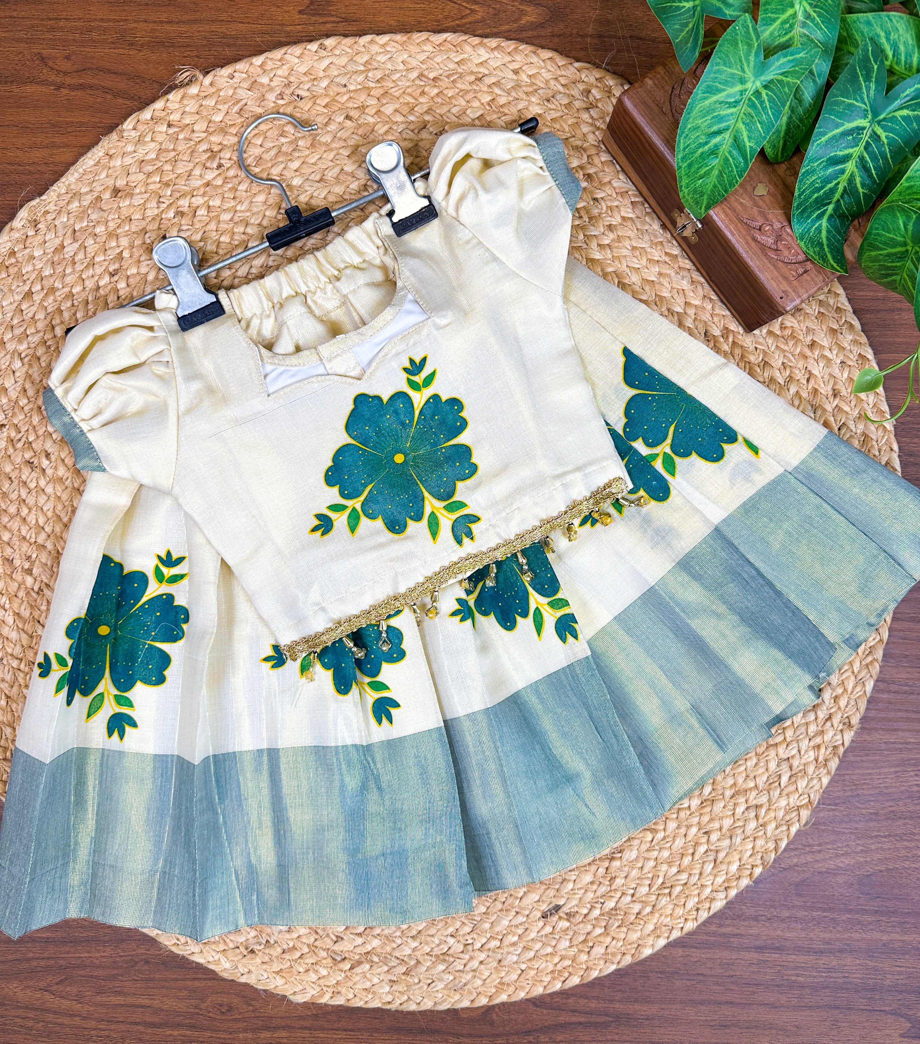 Traditional Kerala Floral Kids Top & Skirt