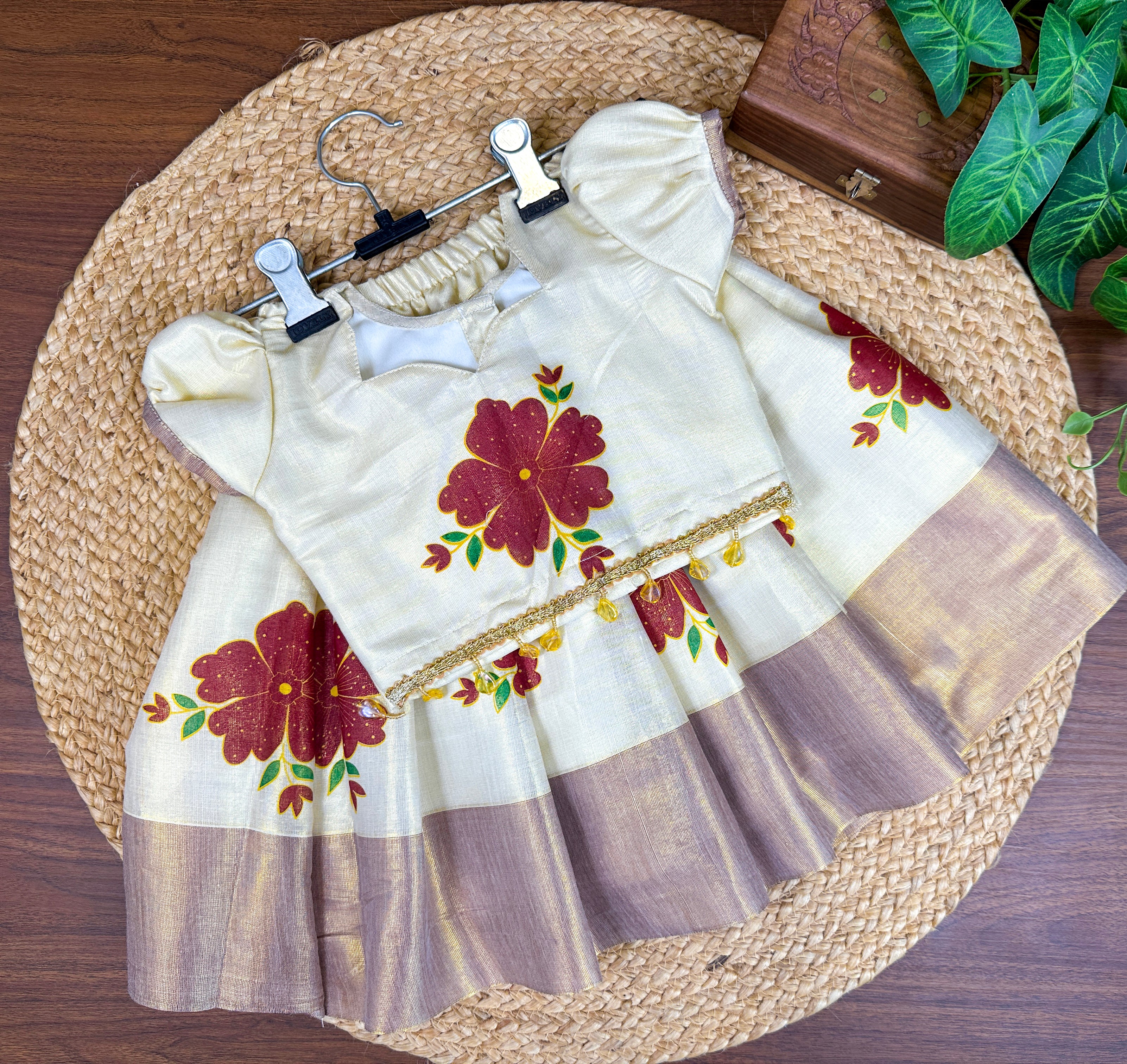 Traditional Kerala Floral Kids Top & Skirt