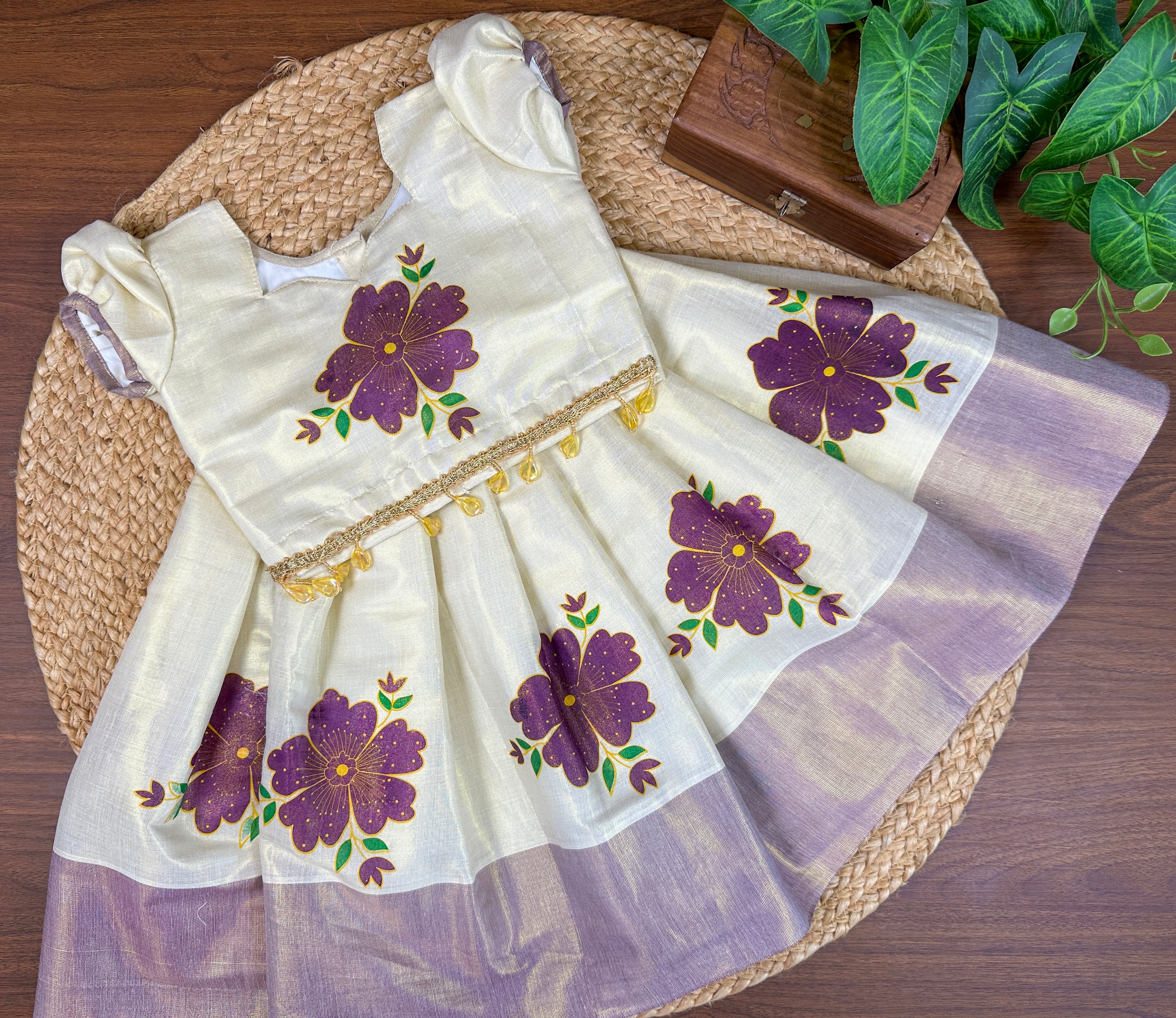 Traditional Kerala Floral Kids Top & Skirt